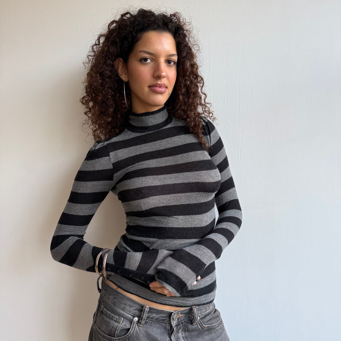 Striped button roll neck - Size S