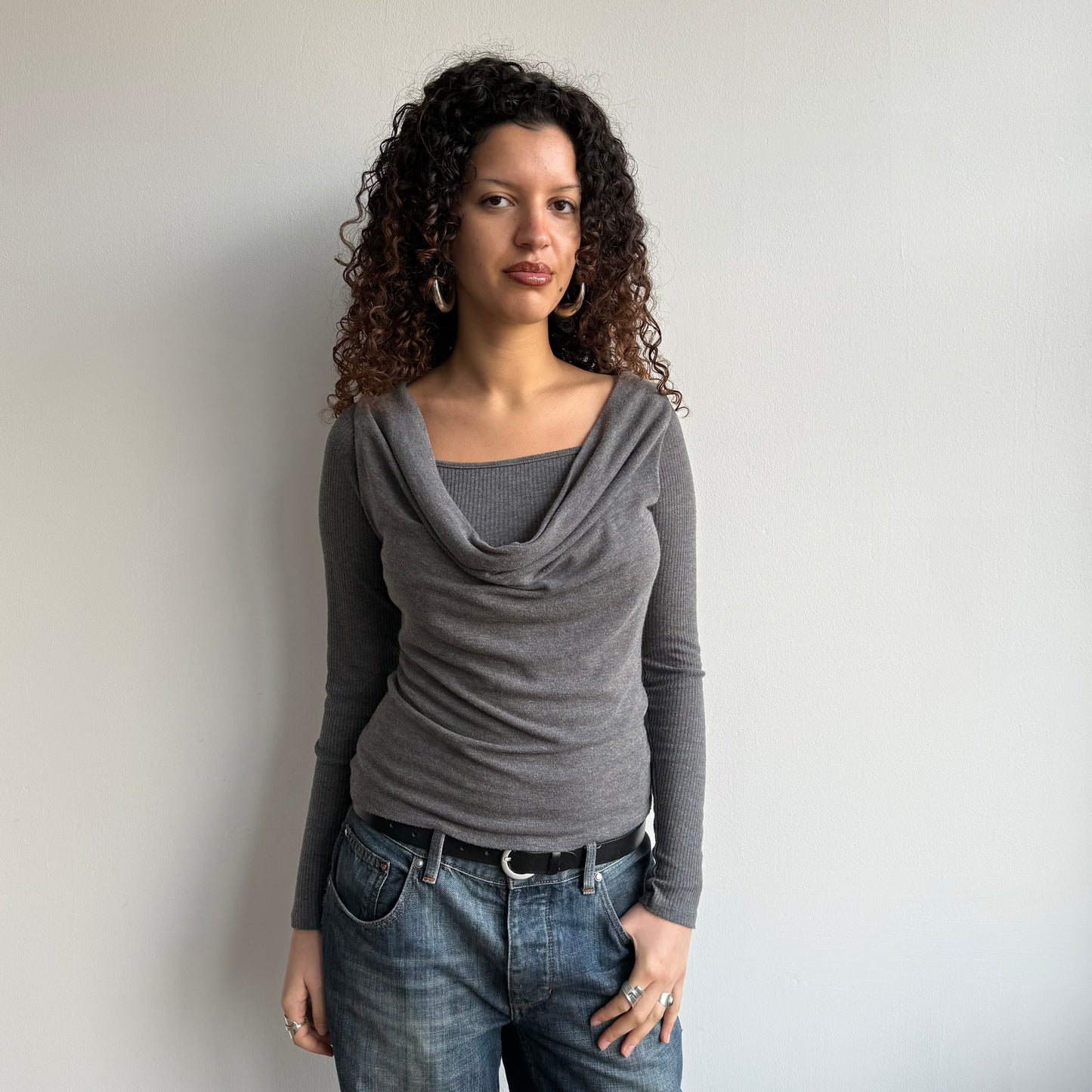 Grey double layer knit top - Size S