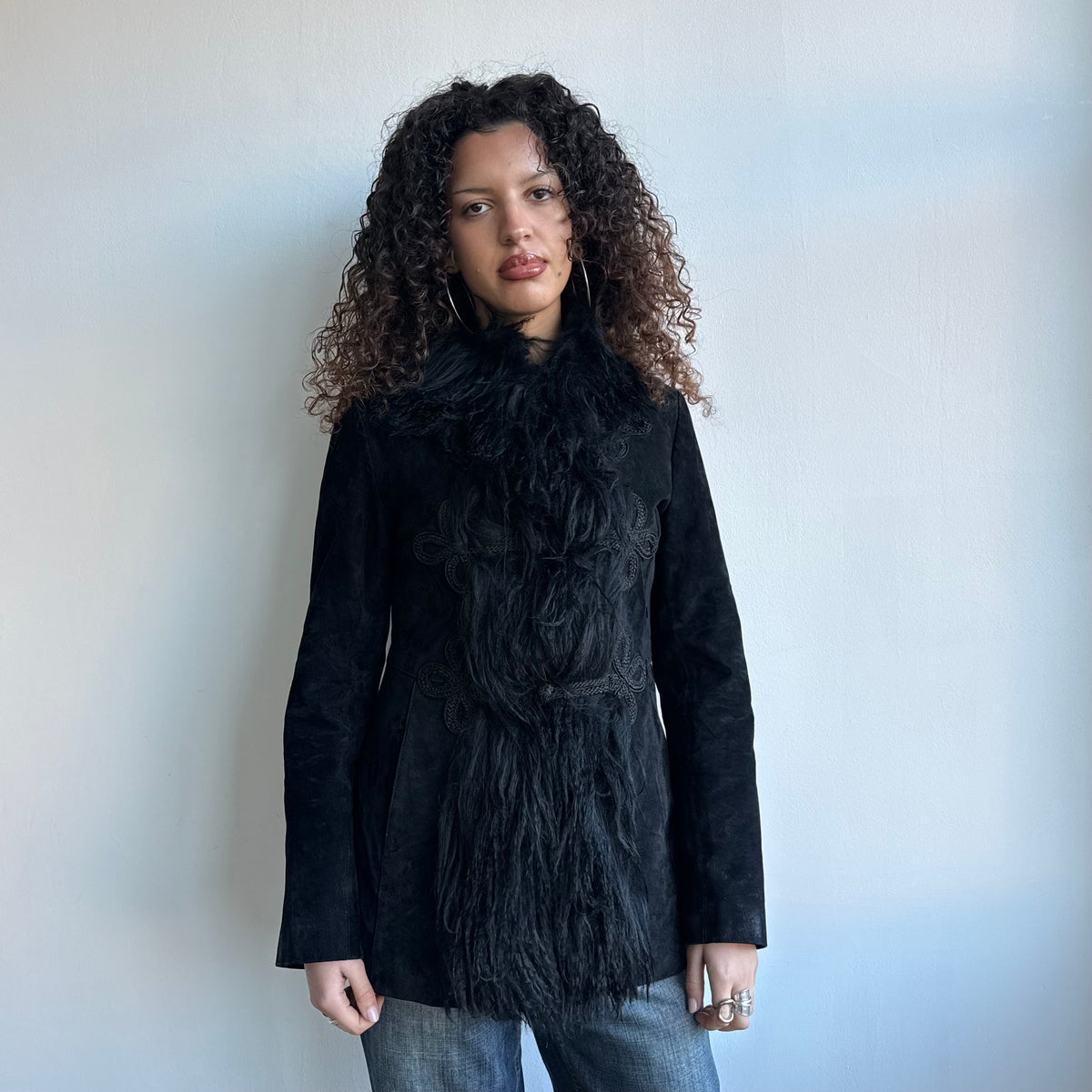 Black frog clasp Afghan coat - Size S