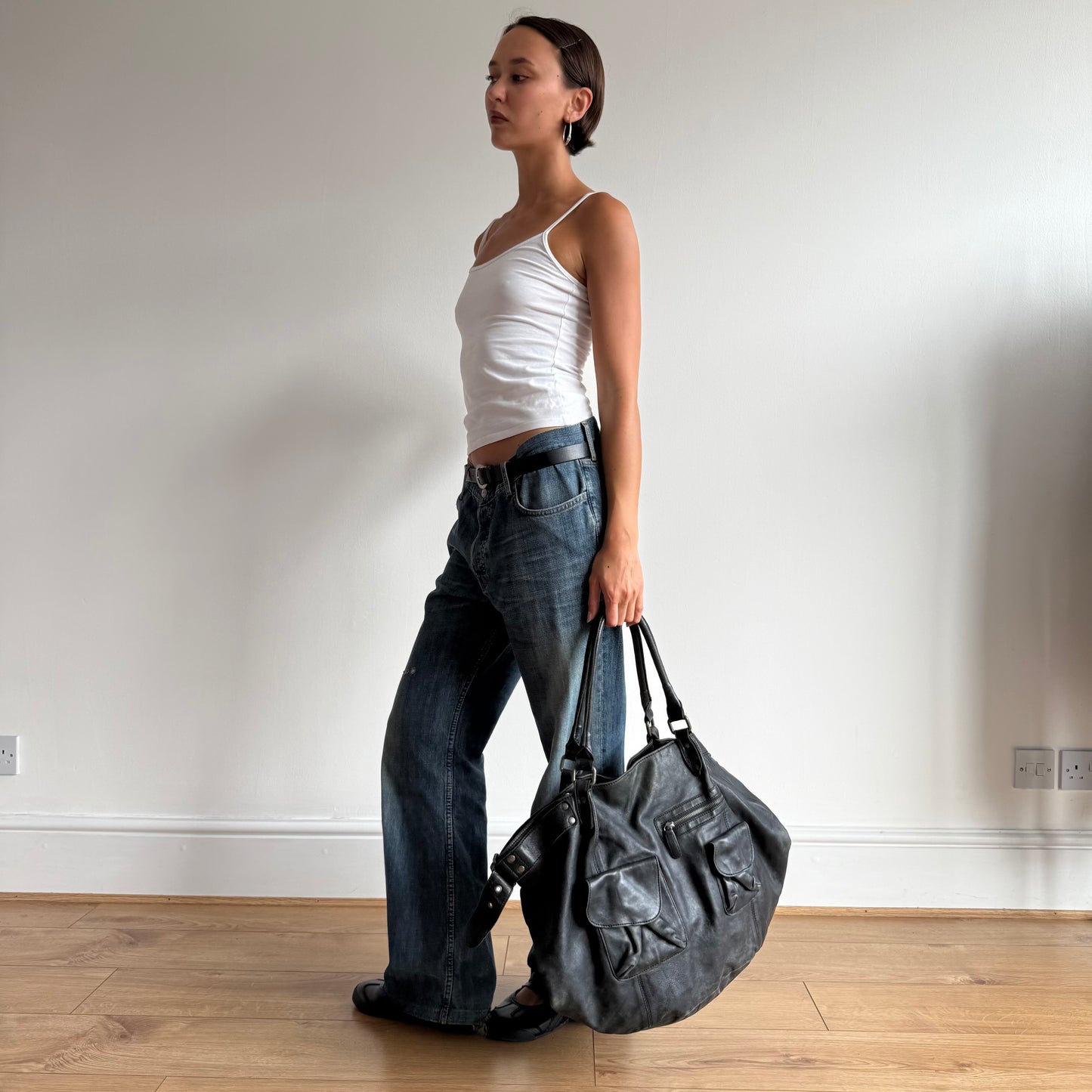 Black leather buckle bag - One Size
