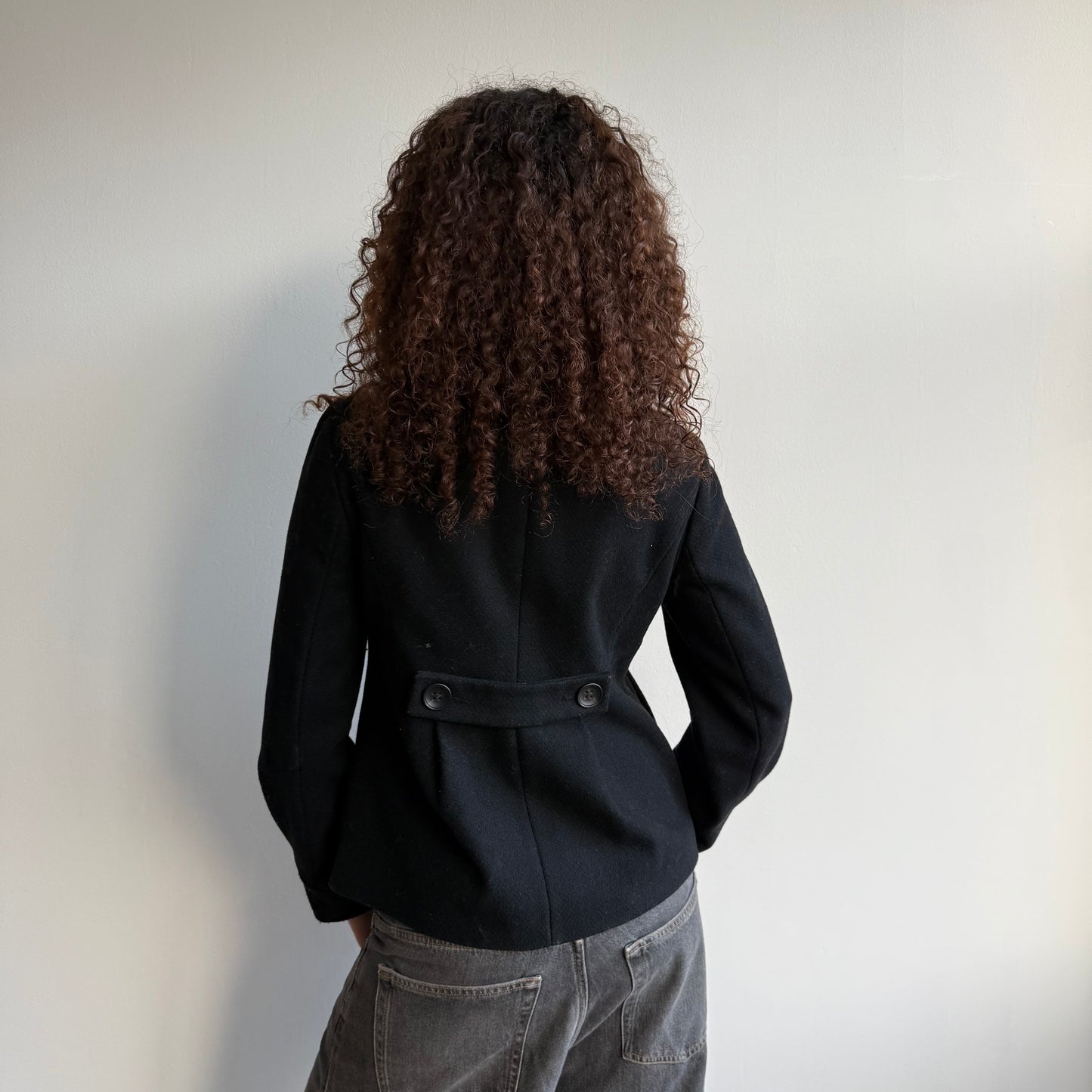 Black button wool swing coat - Size S