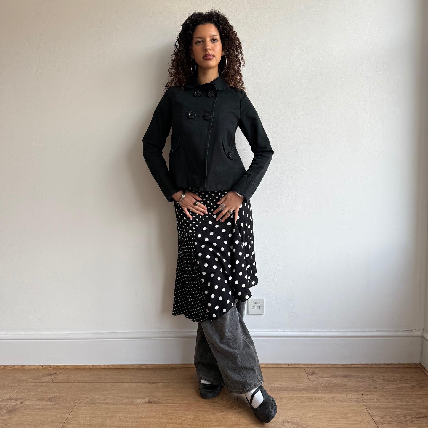 Black polka dot midi skirt - Size S