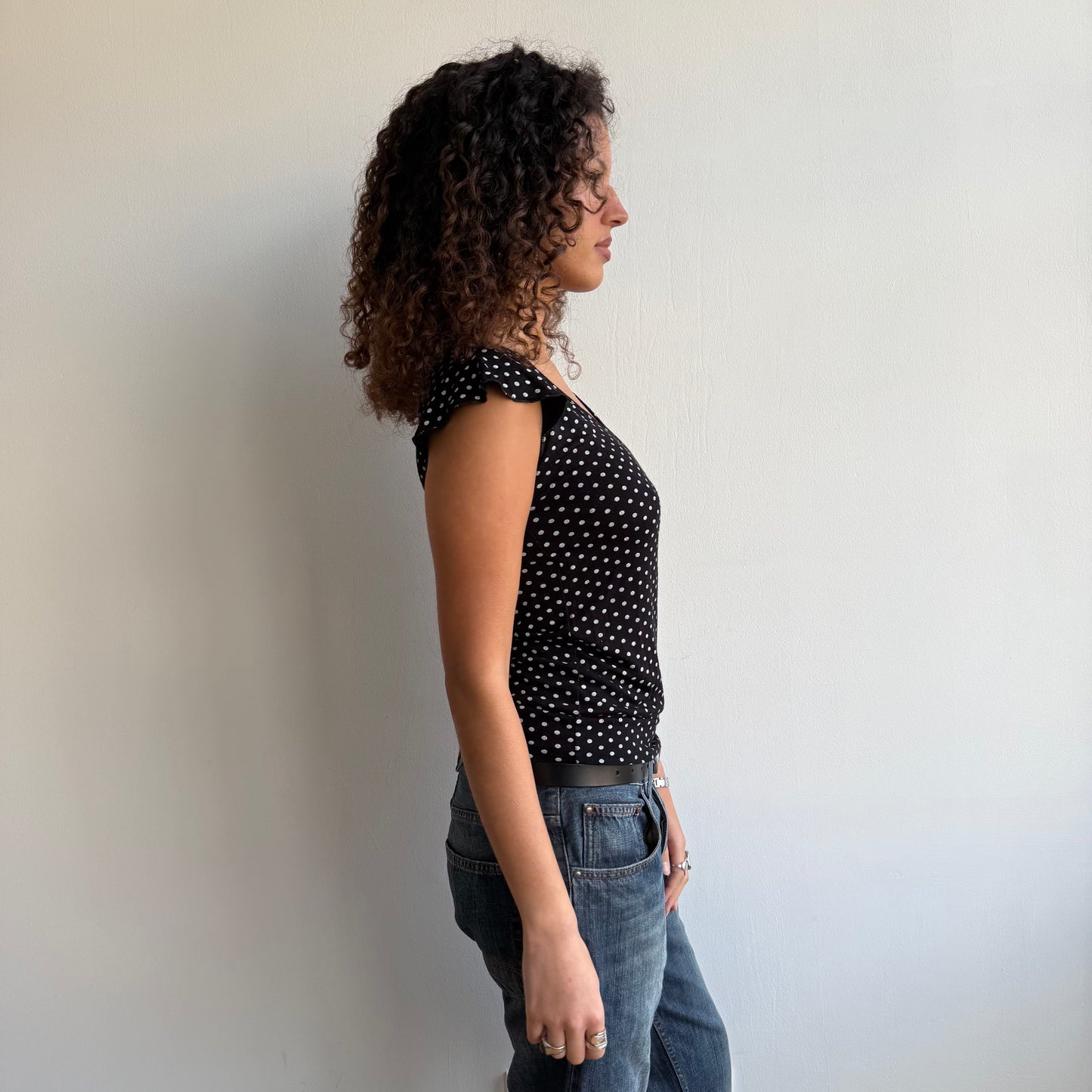 Polka dot wrap tie side top - Size M