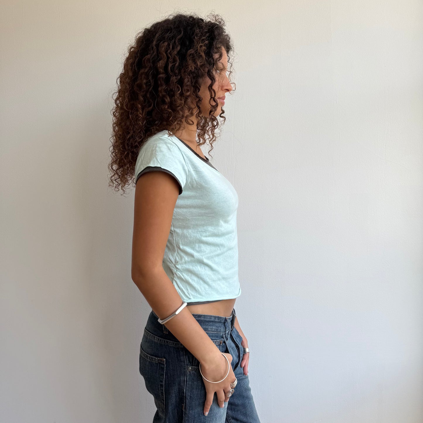 Turquoise + brown tshirt - Size S/M