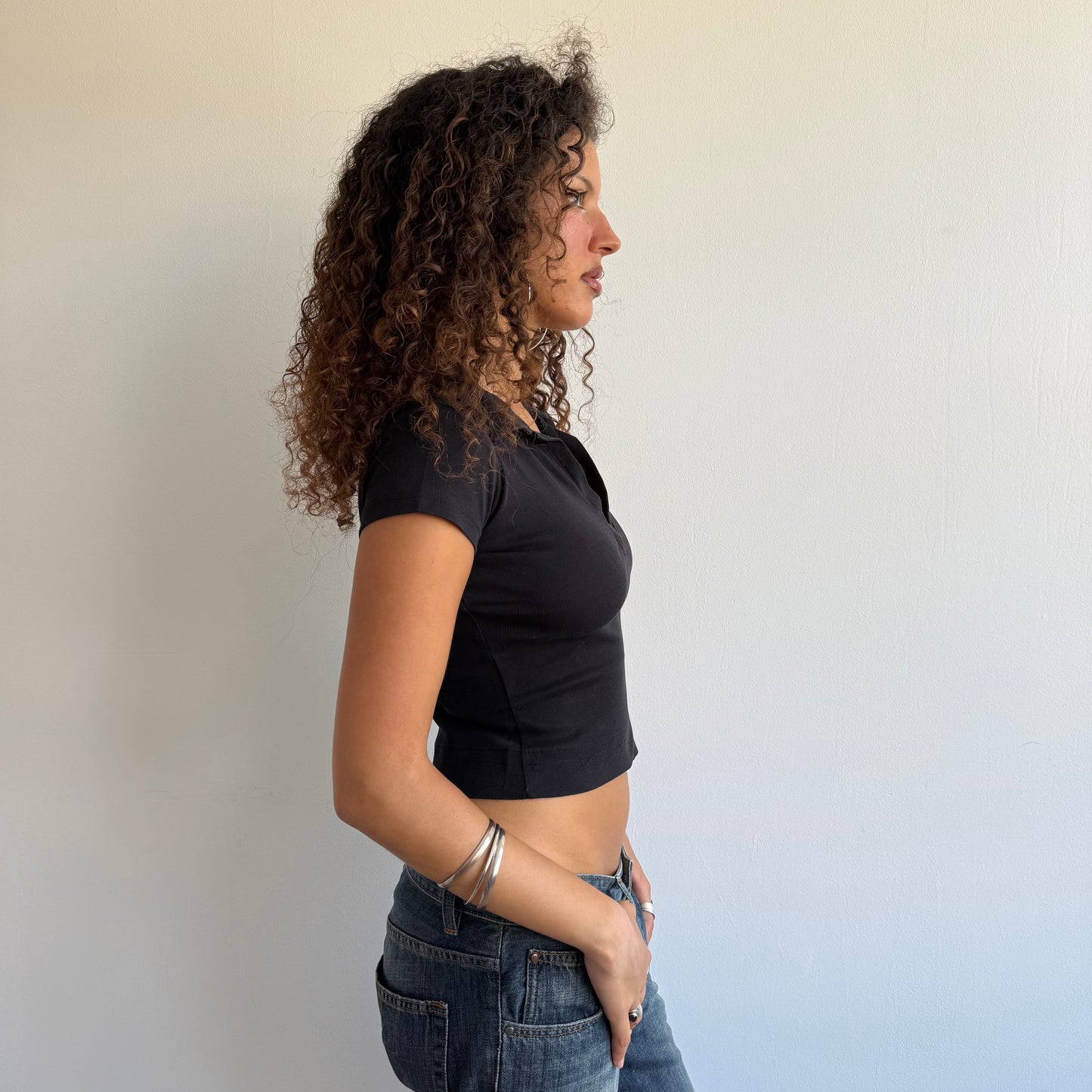 Black polo top - Size XS