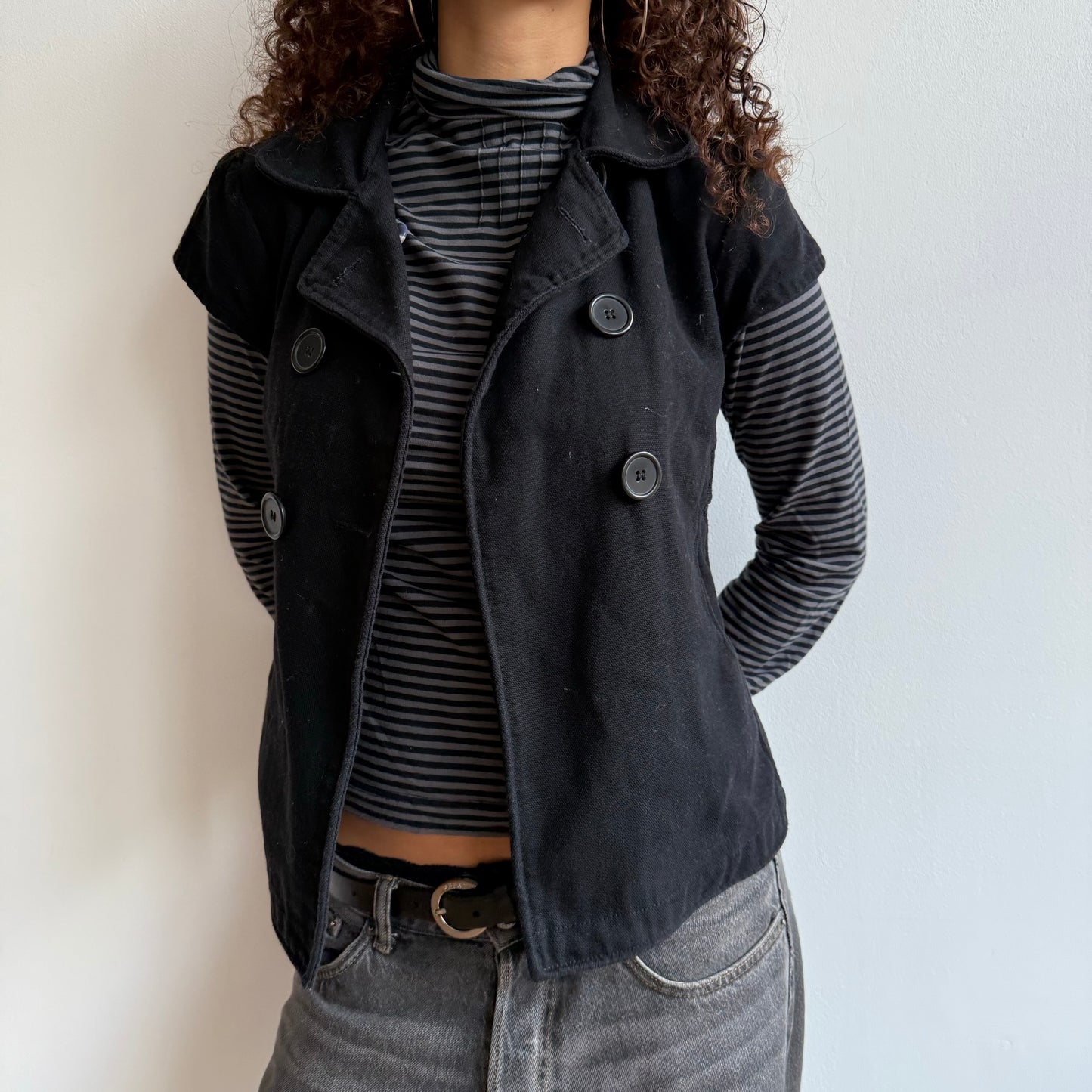 Black short sleeve peacoat - Size S