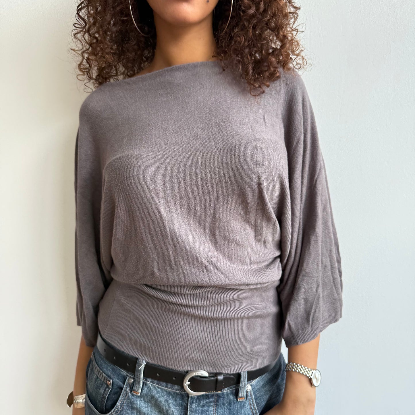 Taupe short sleeve grey button knit - Size M