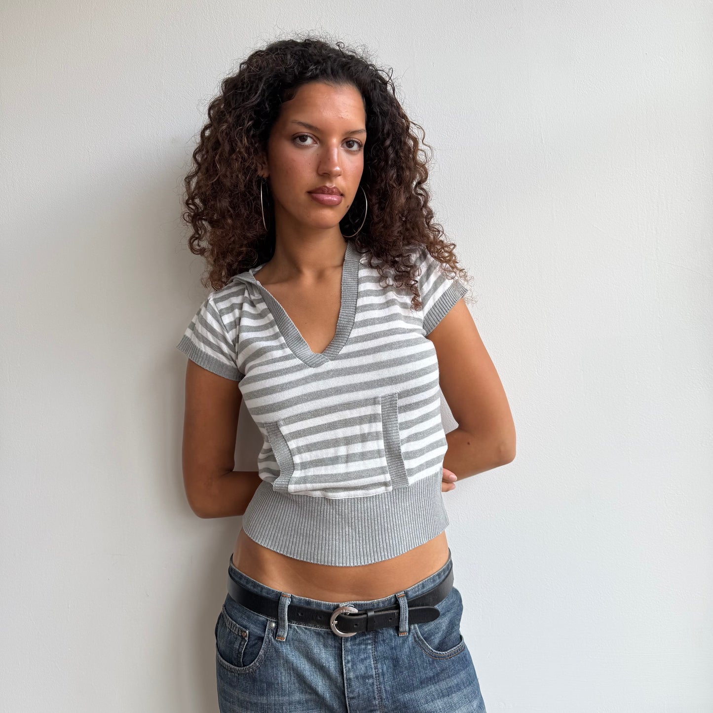 Grey striped hooded knit - Size S