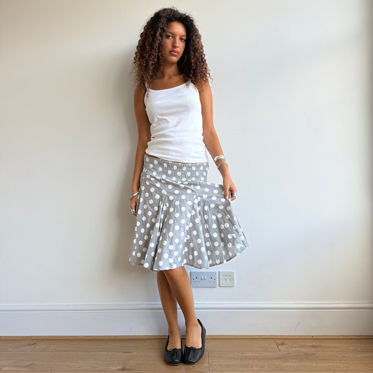 Smoke grey polka dot midi skirt - Size S