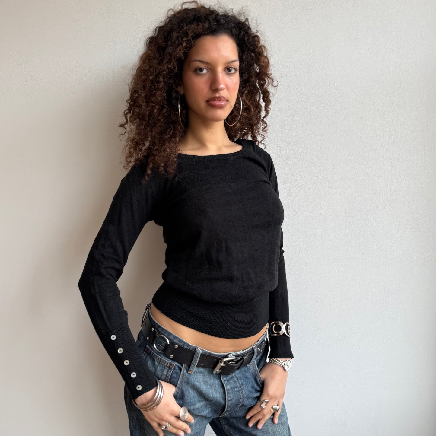 Black button knit - Size M