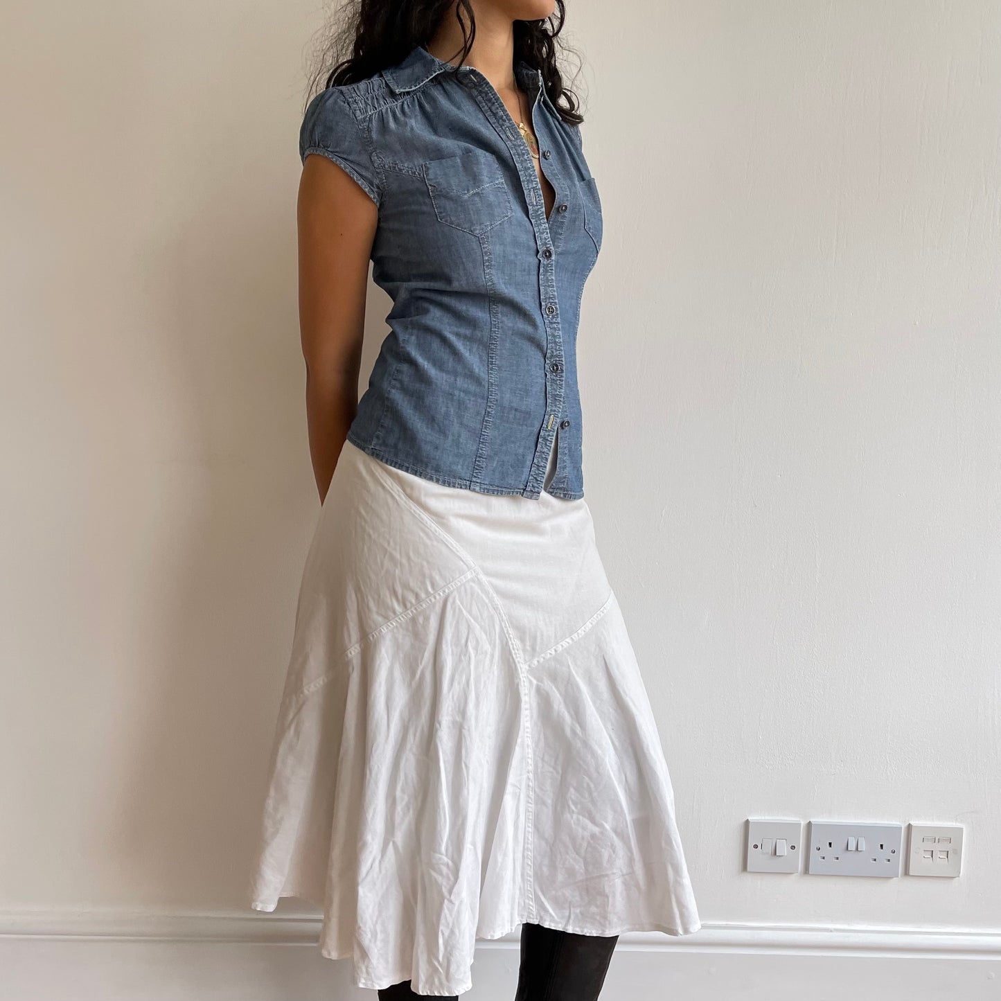 White linen midi skirt - Size S