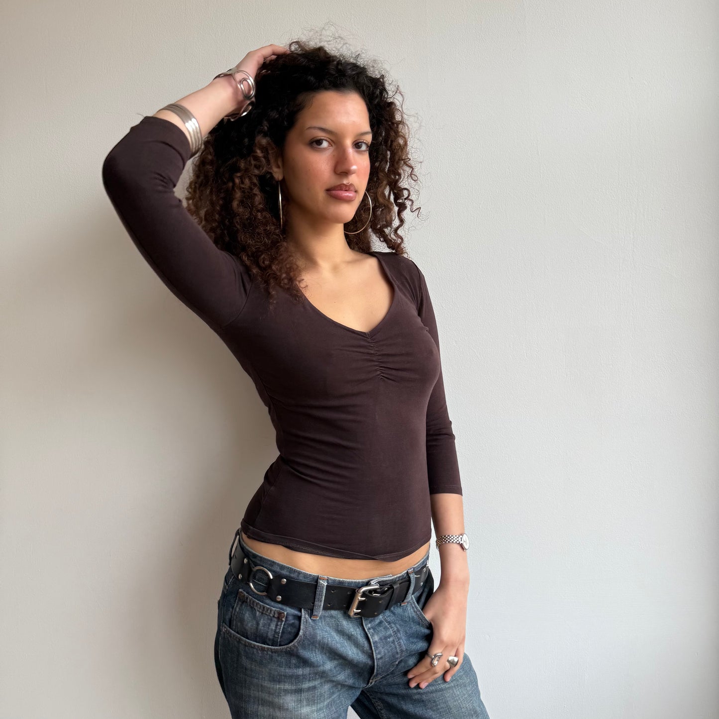 Brown ruched top - Size S