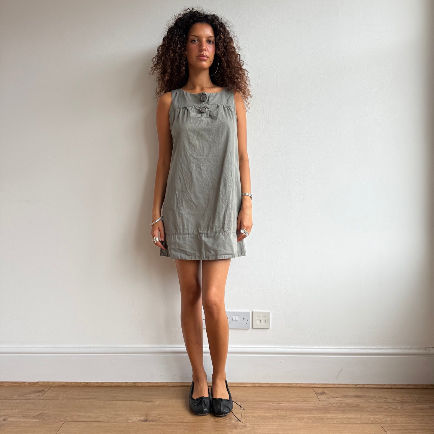 Khaki button dress - Size M