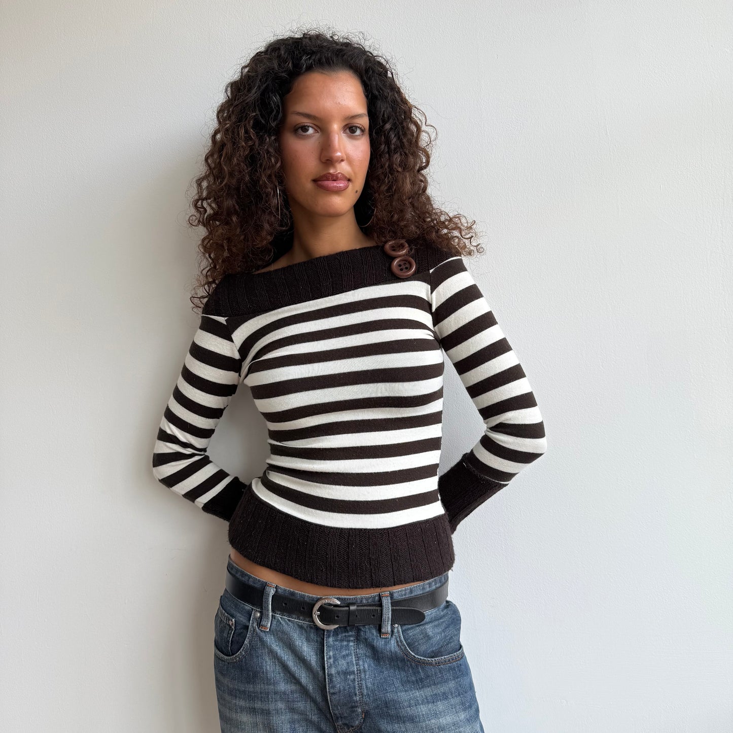 Brown striped bardot knit - Size S