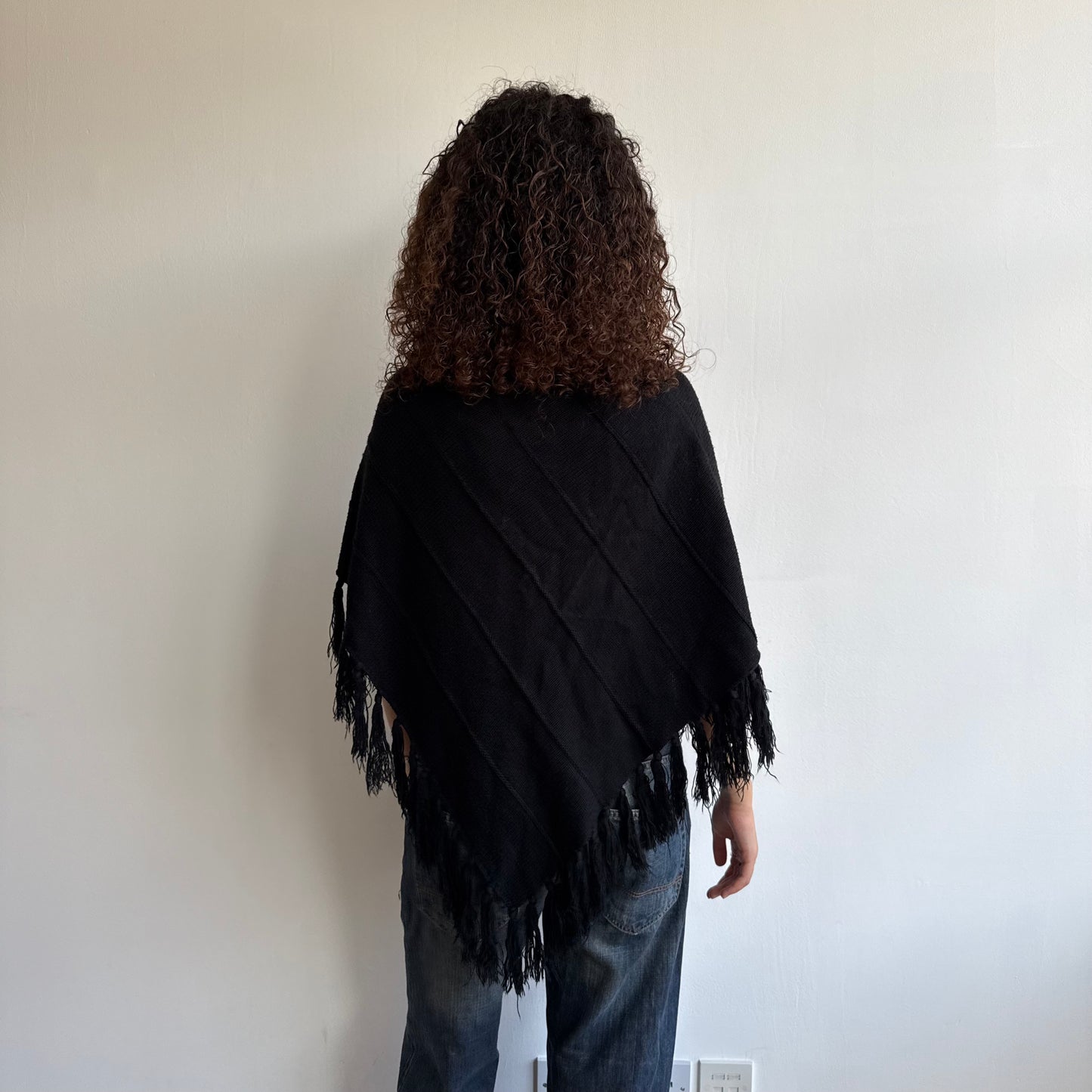 Black tassel poncho - One Size
