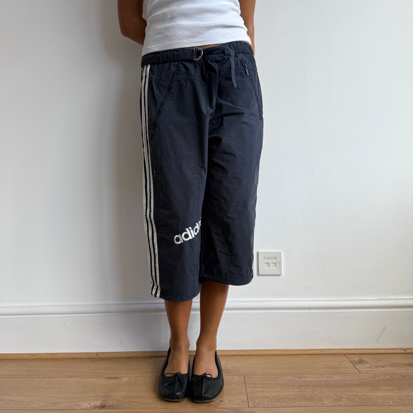 Navy Adidas belt capris - Size M + L