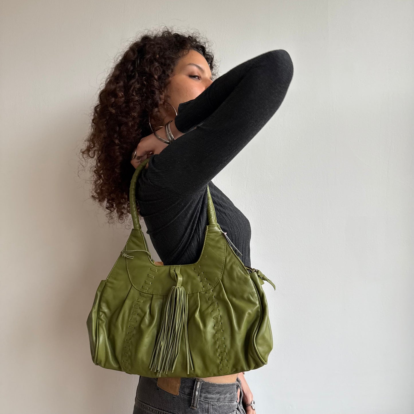 Green leather bag BWT