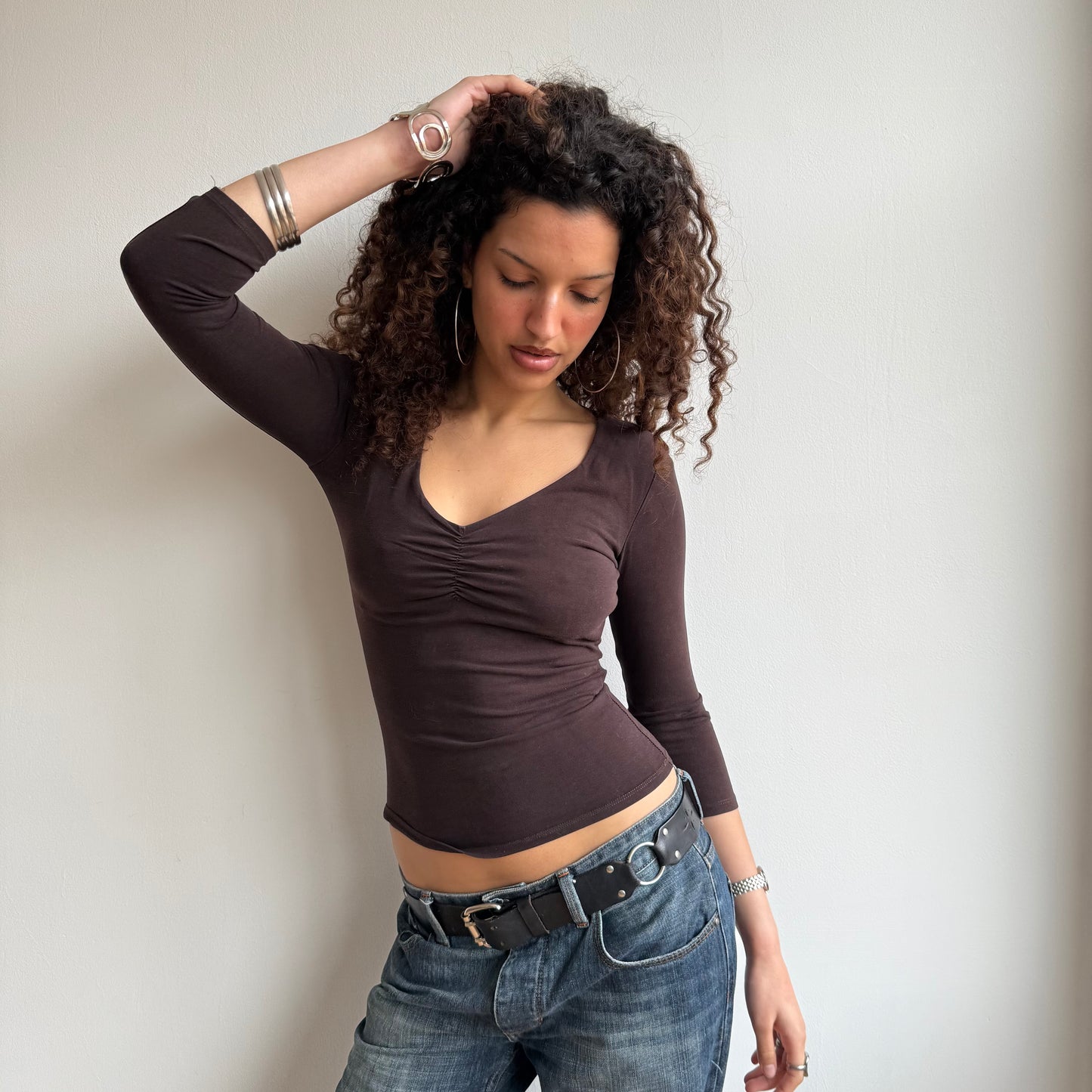 Brown ruched top - Size S