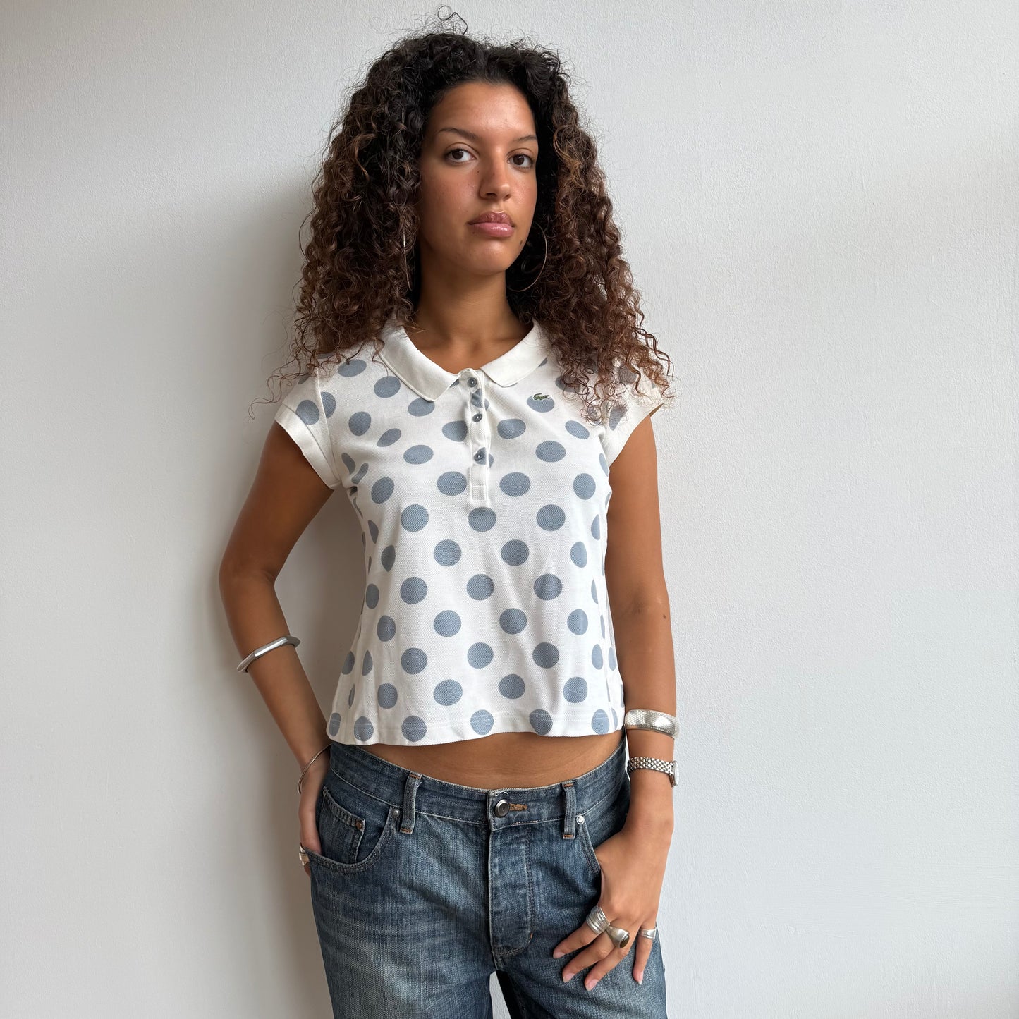 White polka dot Lacoste polo - Size M