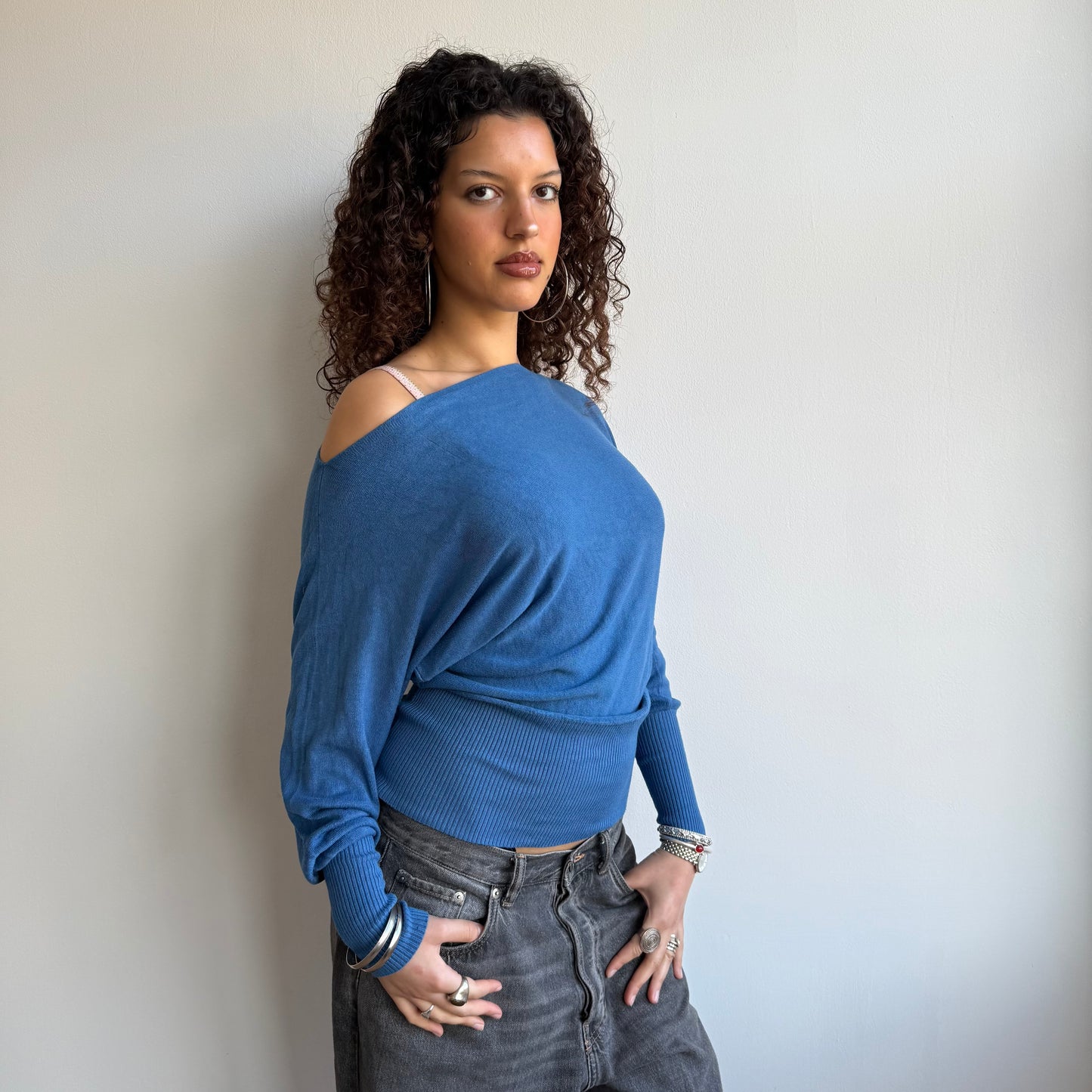 Blue slouchy knit jumper - Size S-M