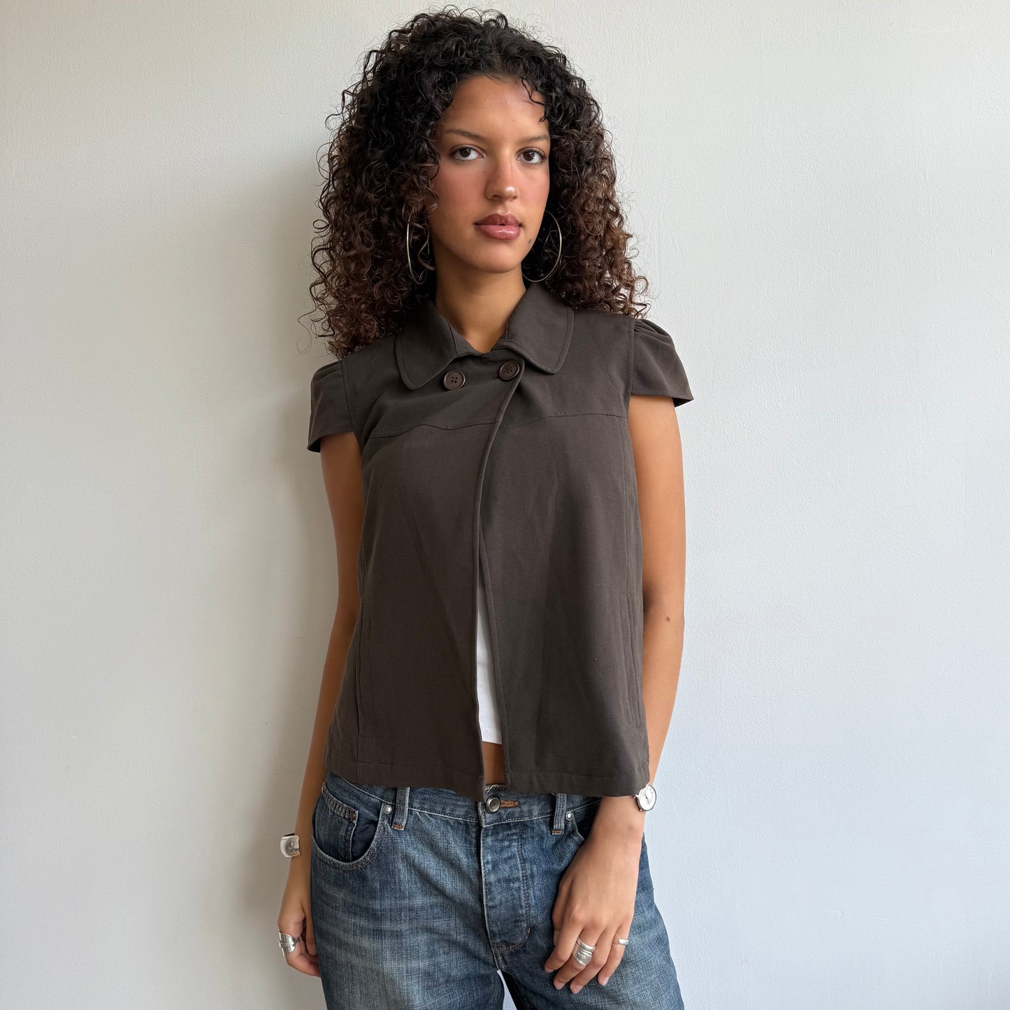 Brown short sleeve peacoat - Size S