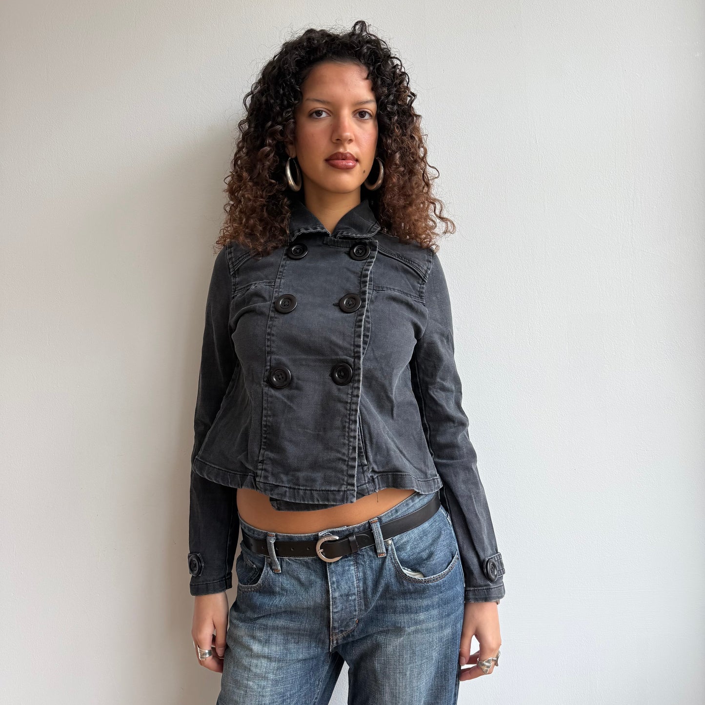 Black wash denim peacoat - Size S