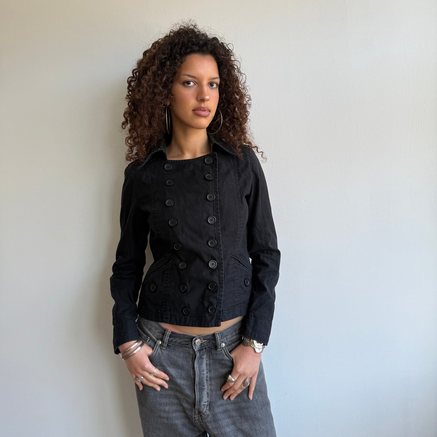 Black double breasted peacoat - Size S/M
