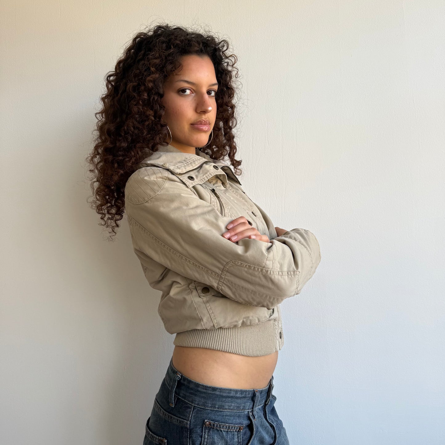 Beige cargo bomber jacket - Size S