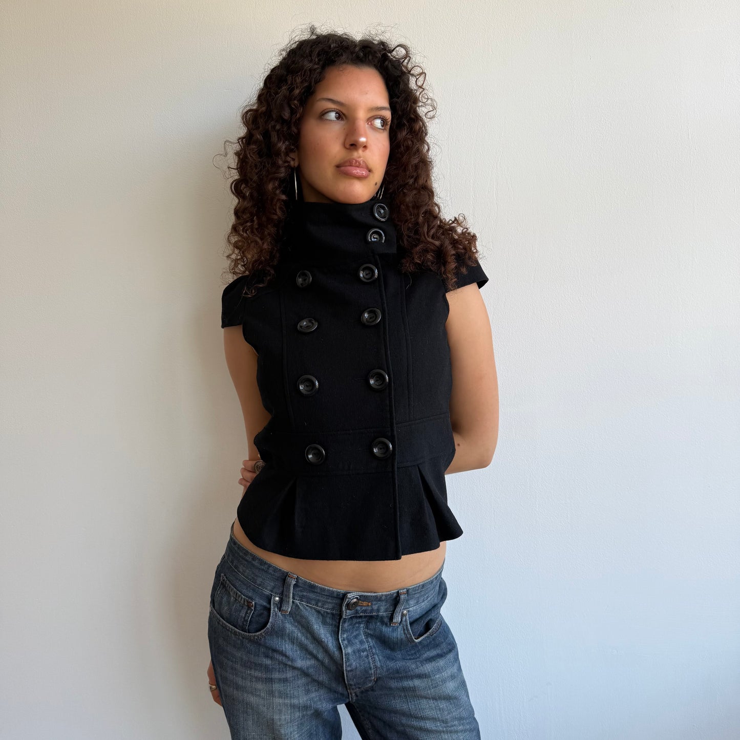 Black short sleeve peacoat - Size S/M