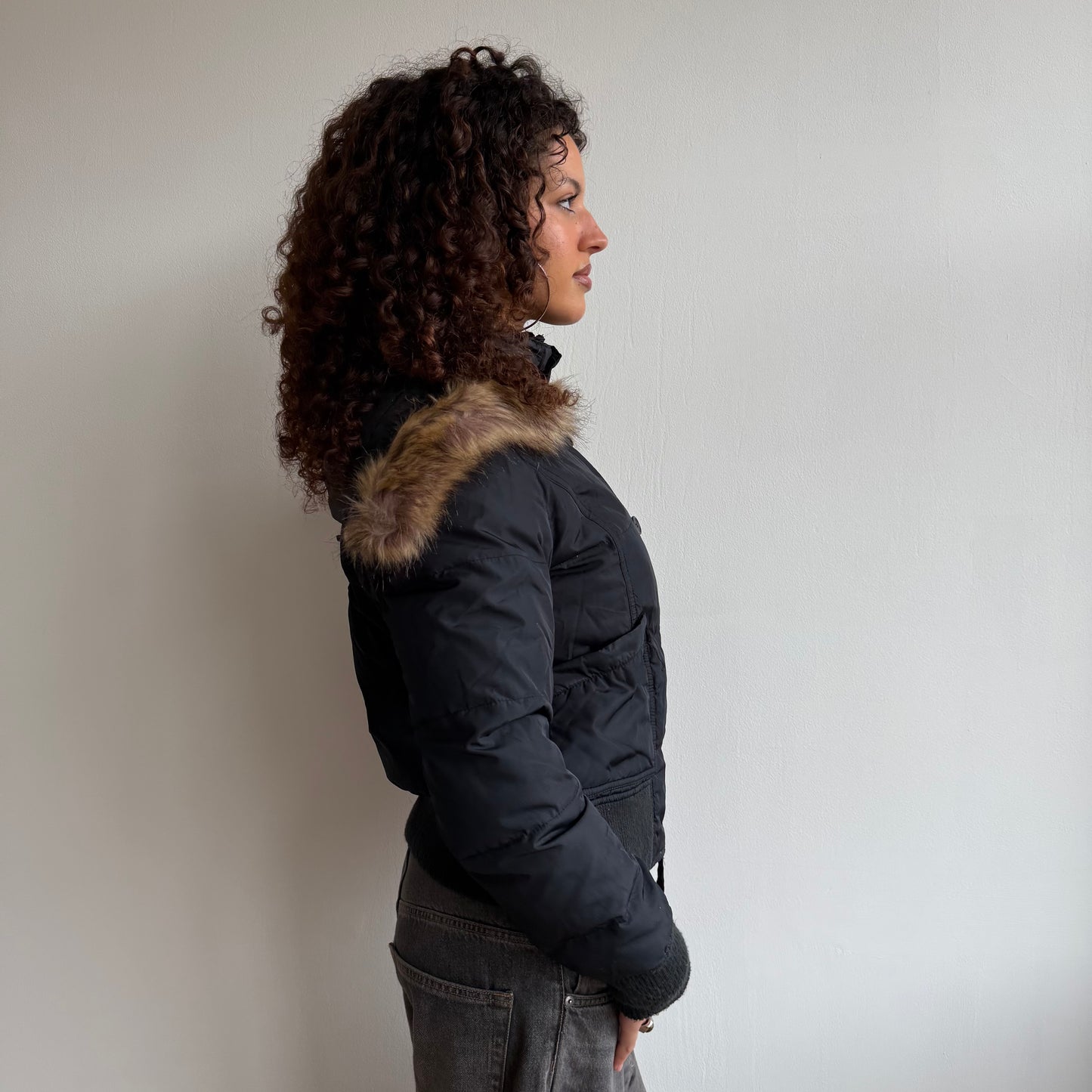 Black fur hood bomber - Size S
