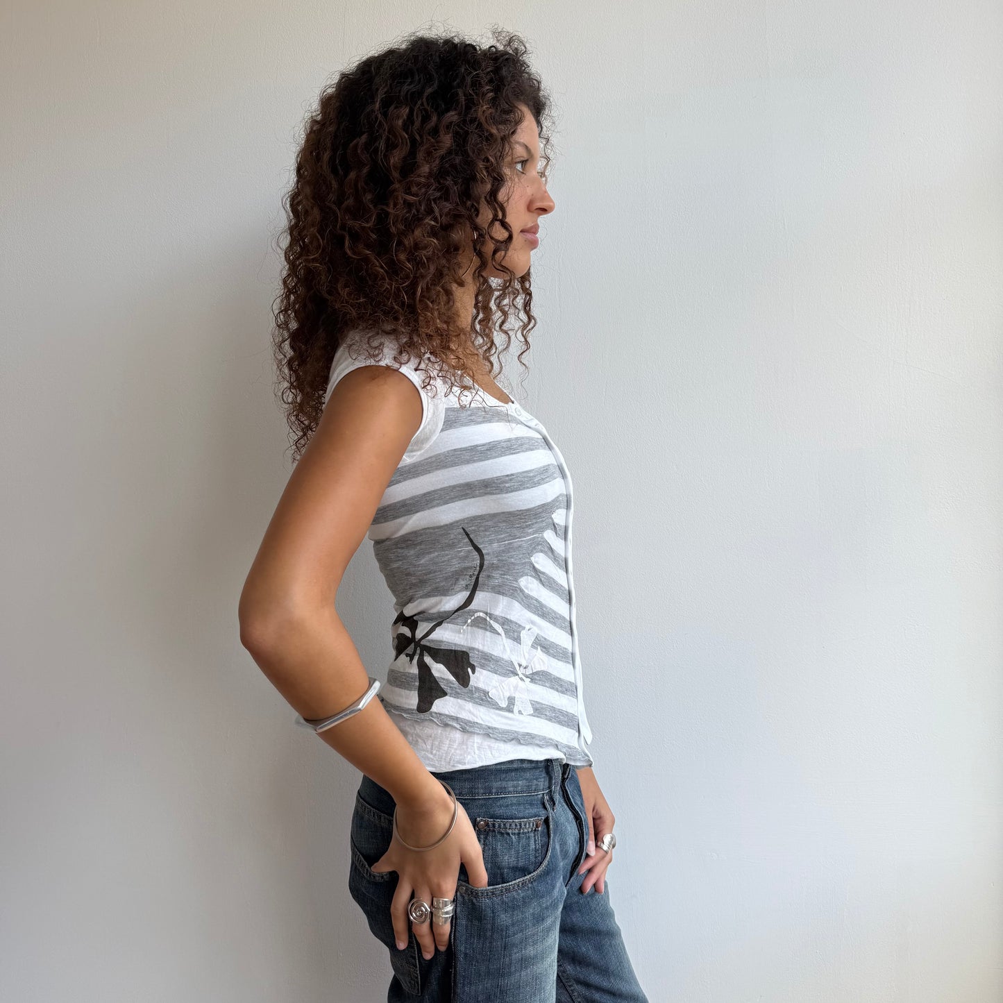 Cop Copine grey stripe cami top - Size S