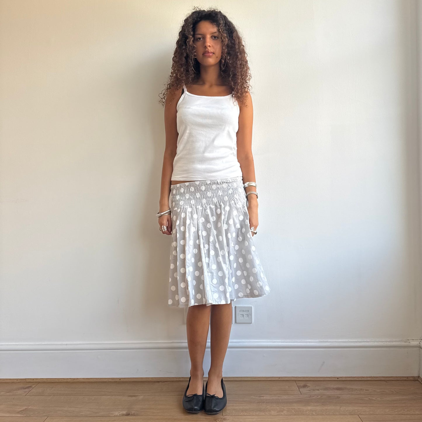 Light grey polka dot midi skirt - Size S
