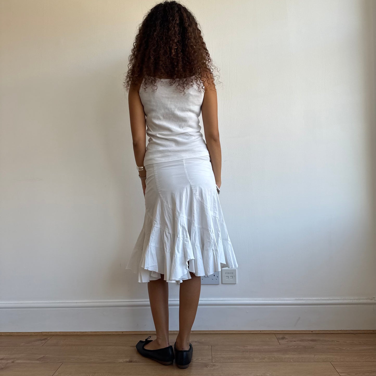 White ruffled midi skirt - Size S