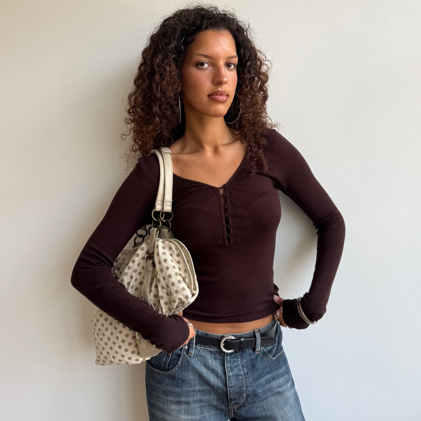 Cream polka dot bag