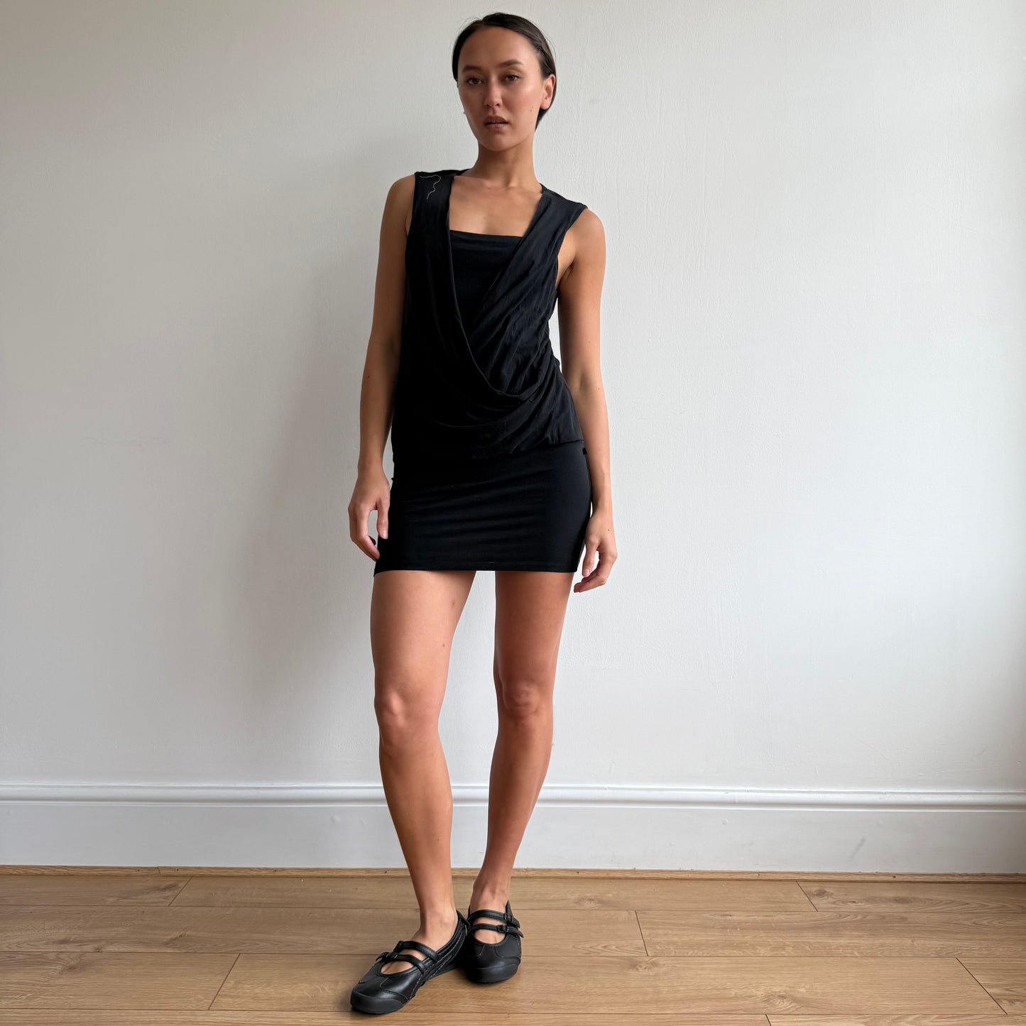 Black Morgan ruched cowl midi dress - Size S/M
