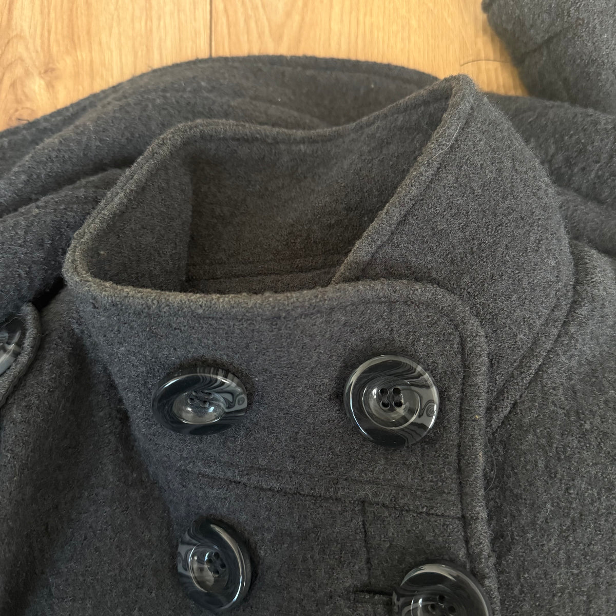 Grey wool asymmetric hem peacoat - Size S + M
