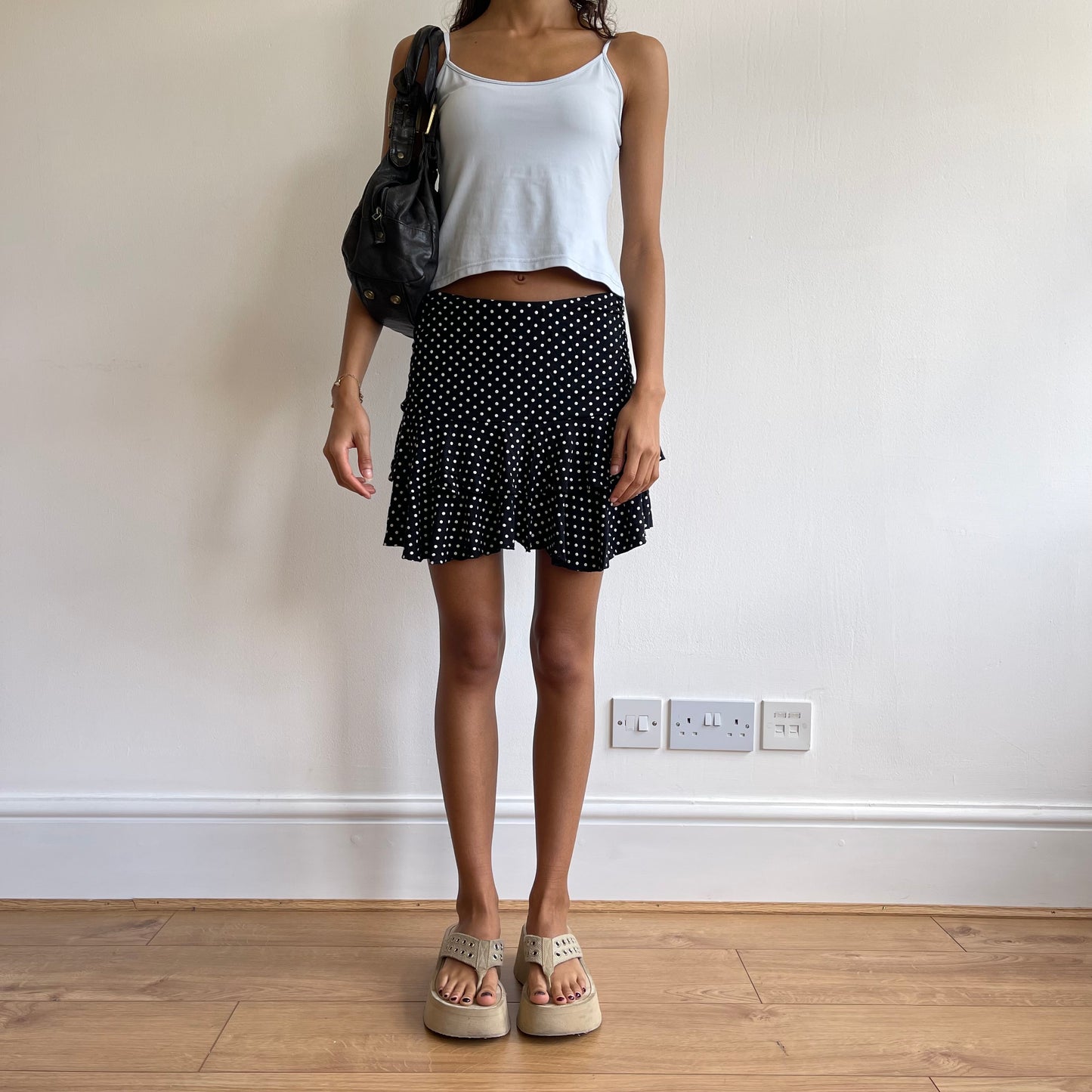 Black polka dot rara skirt - Size S