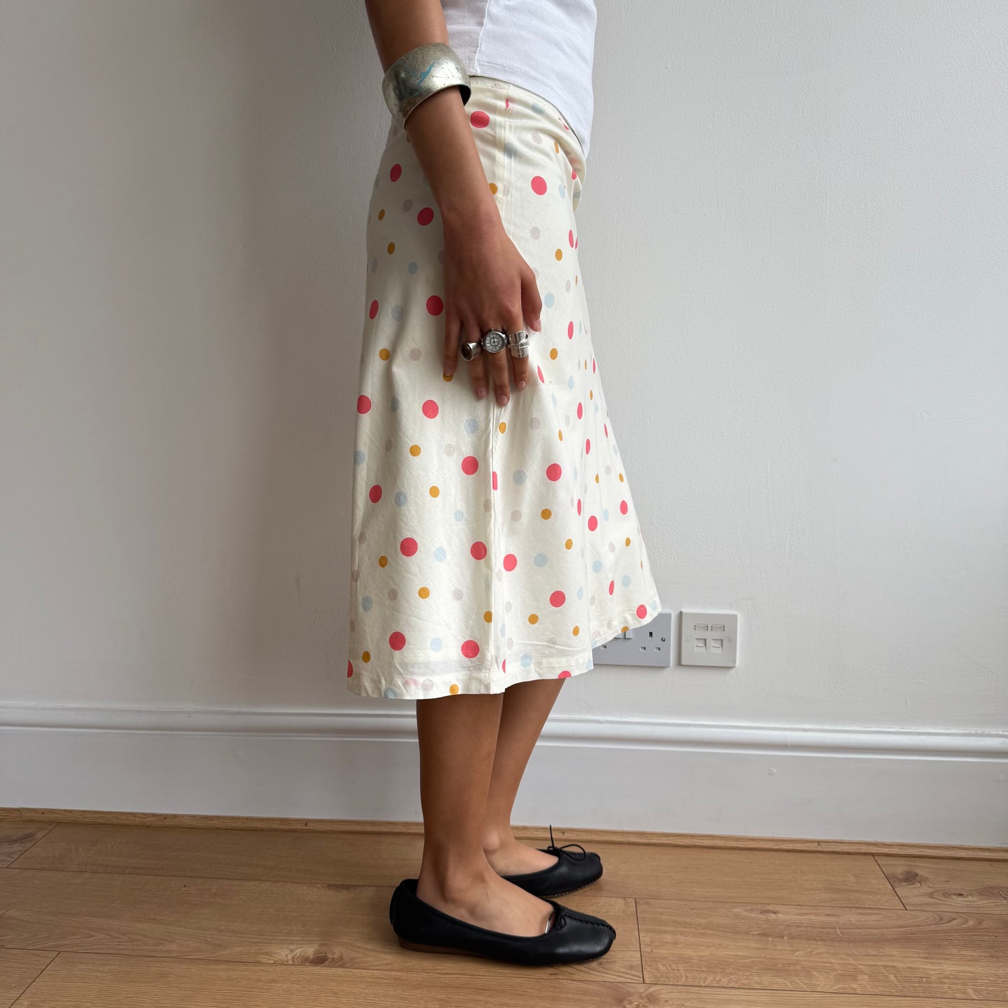 Cream rainbow polka dot midi skirt - Size S