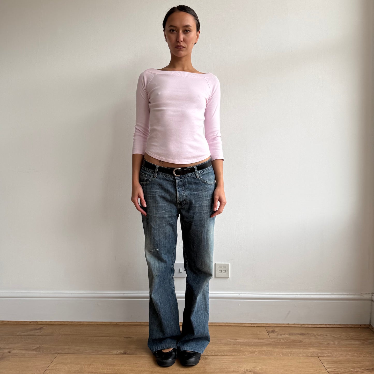 Pink 3/4 sleeve boatneck top - Size S