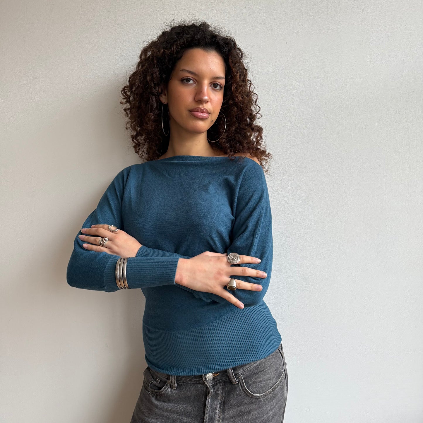 Teal slouchy knit jumper - Size S-M