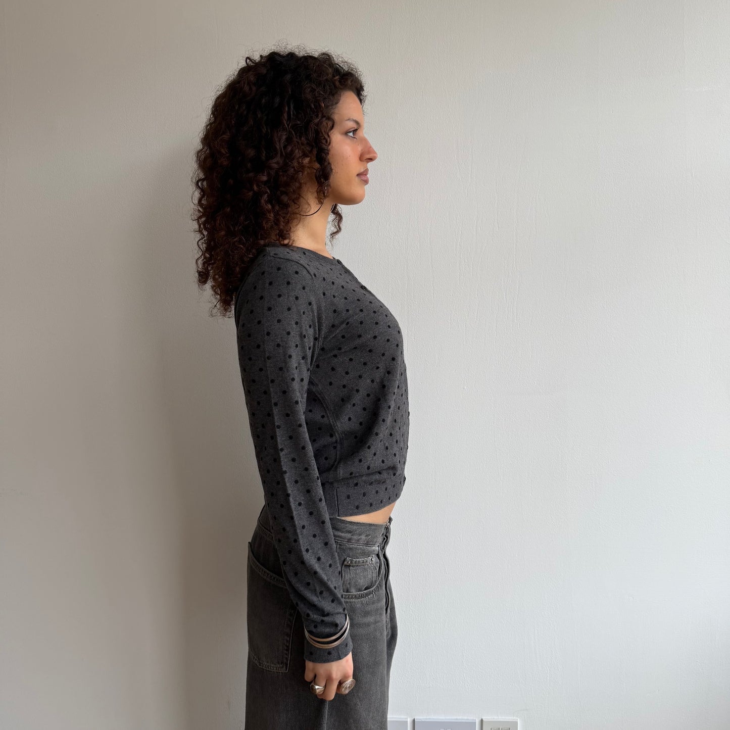 Dark grey polka dot cardi - Size M
