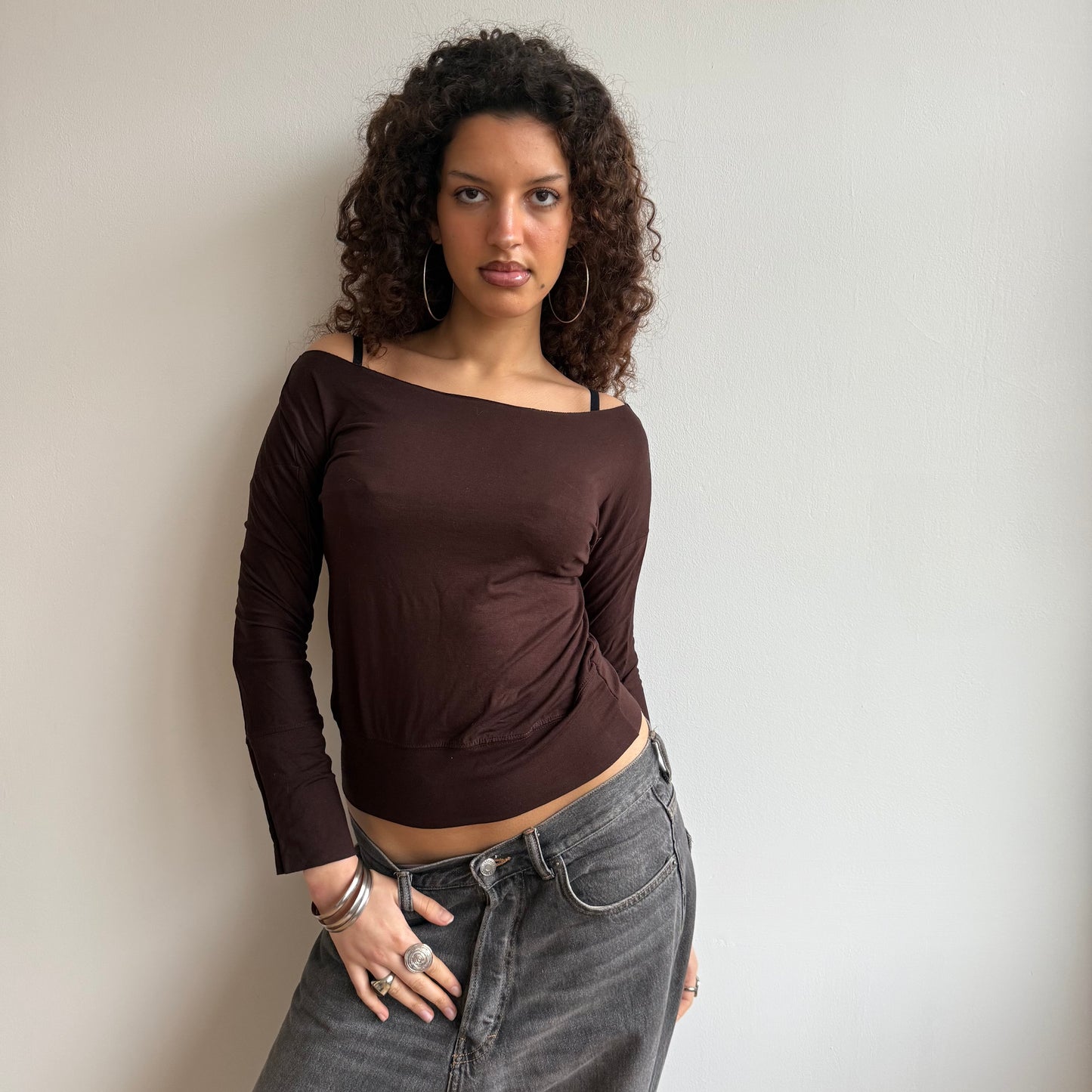 Brown bardot top - Size S