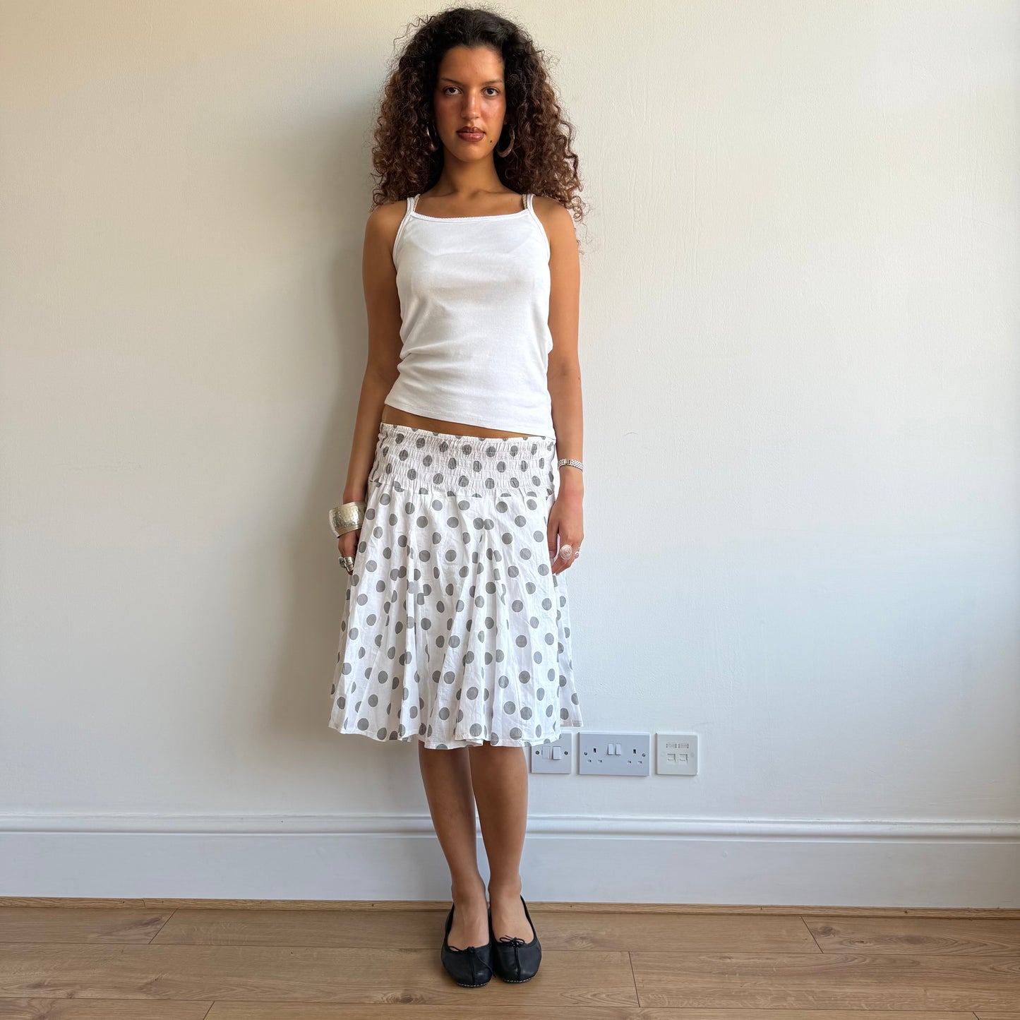 White polka dot midi skirt - Size S