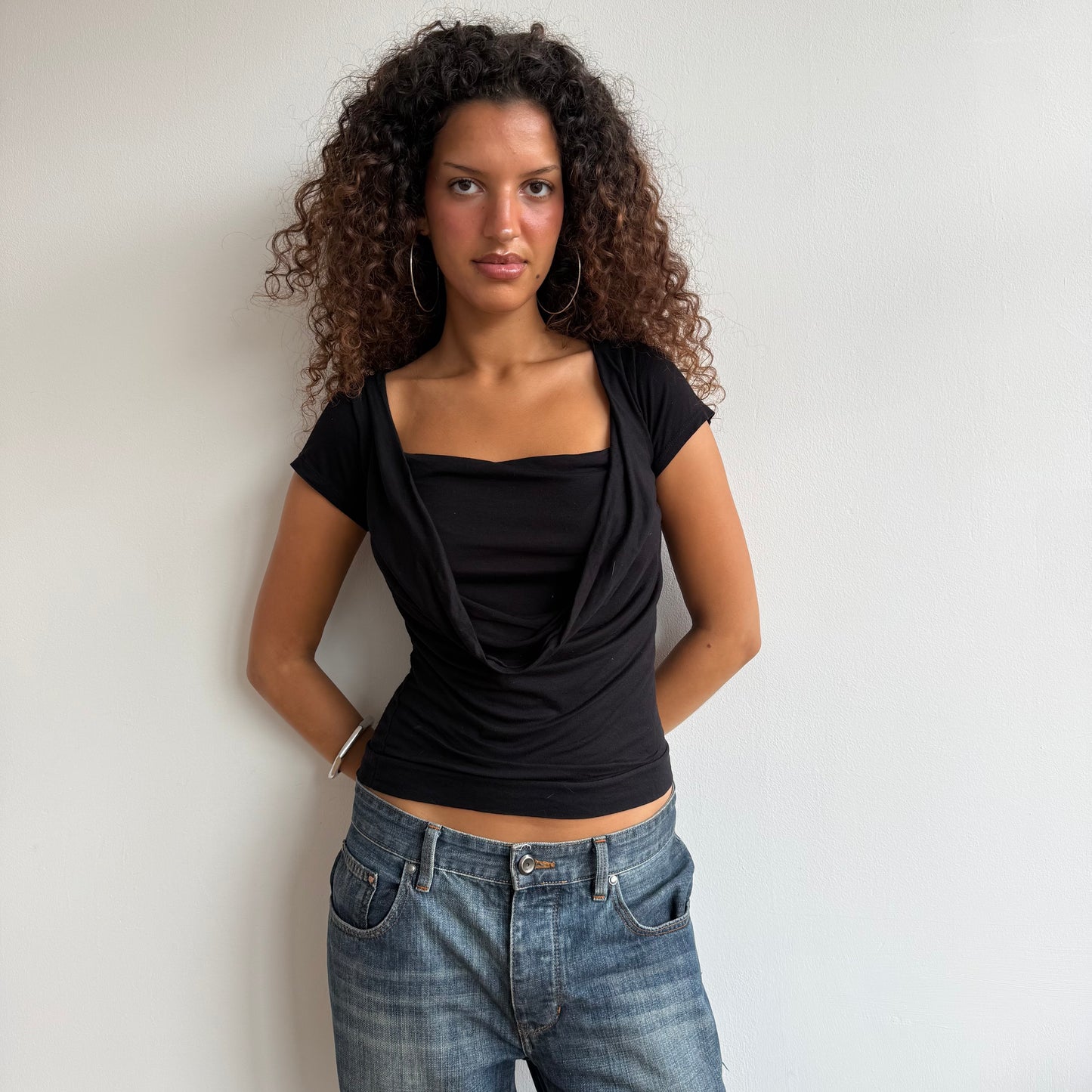 Black cowl front top - Size S