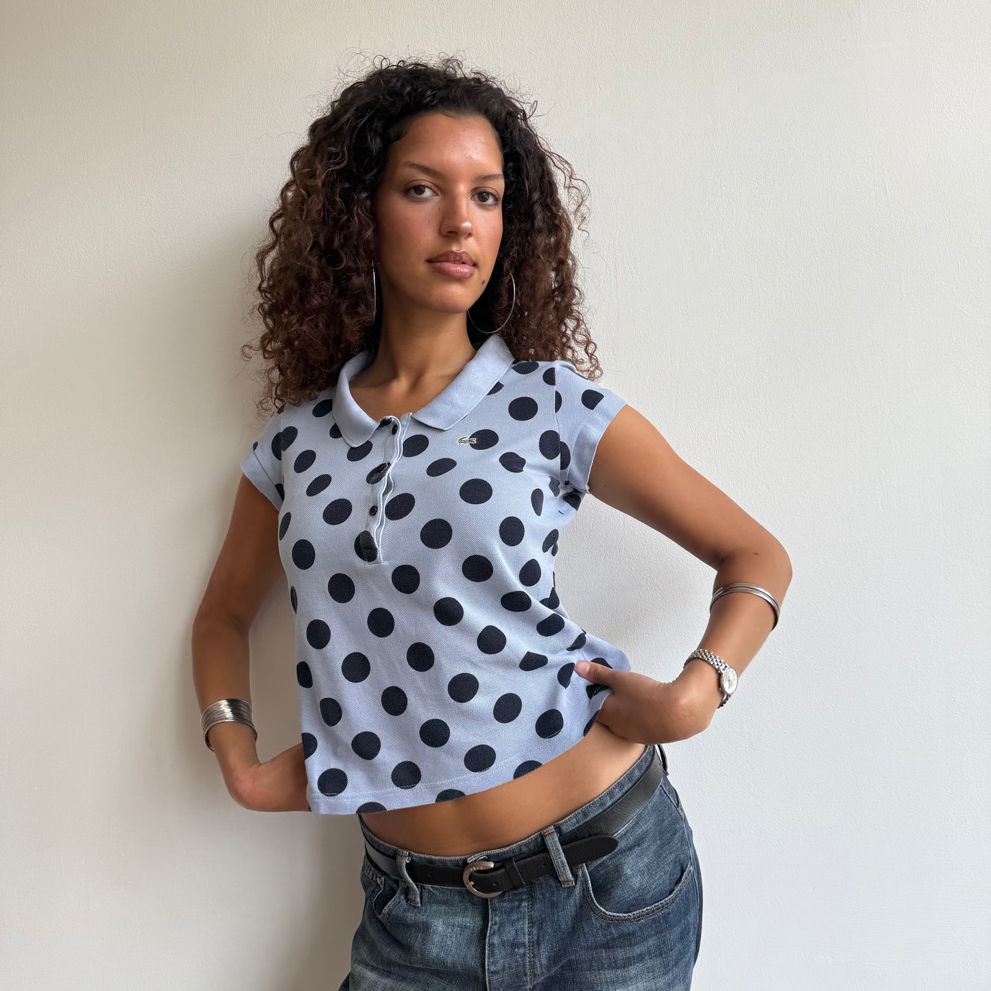 Blue polka dot Lacoste polo - Size S