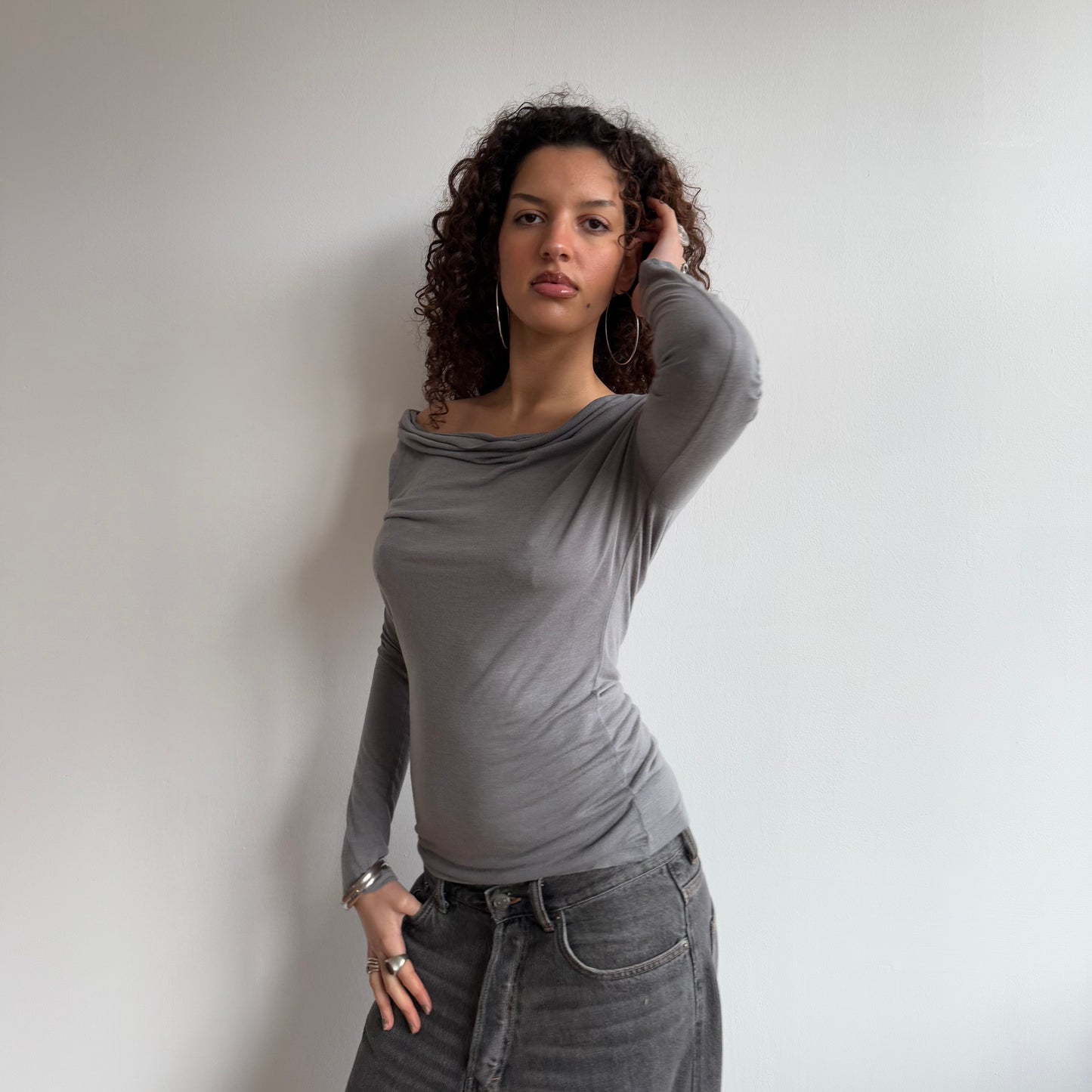 Grey cowl neck long sleeve - Size S