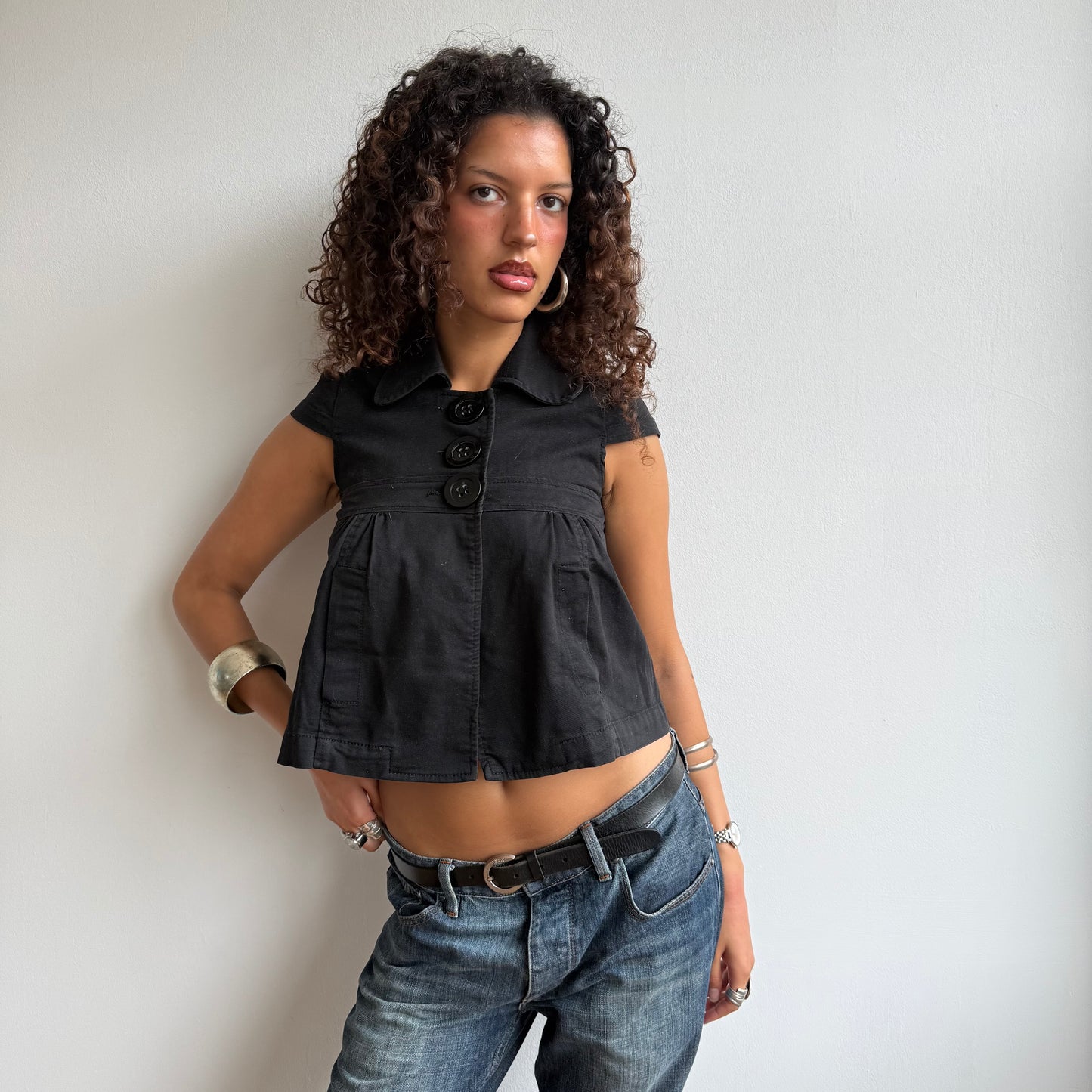 Black short sleeve peacoat - Size XS