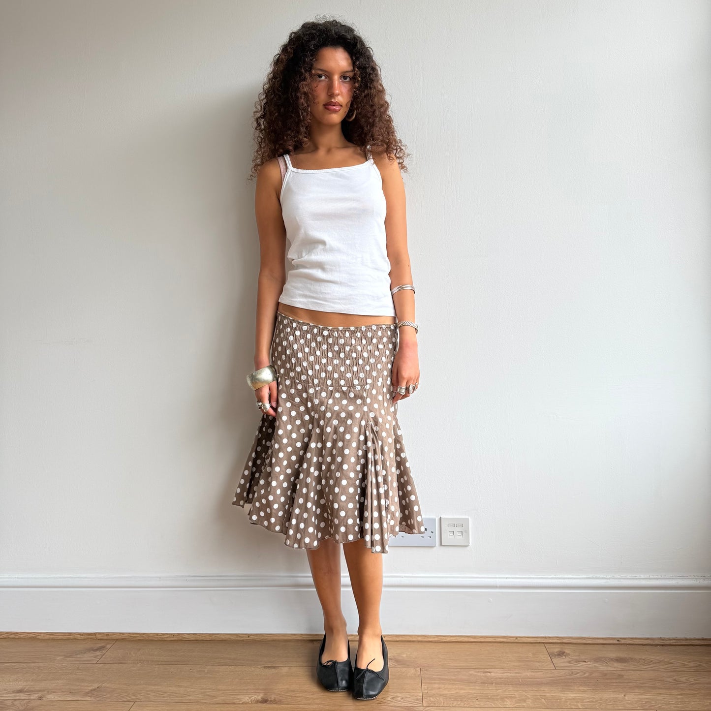Brown polka dot midi skirt - Size M