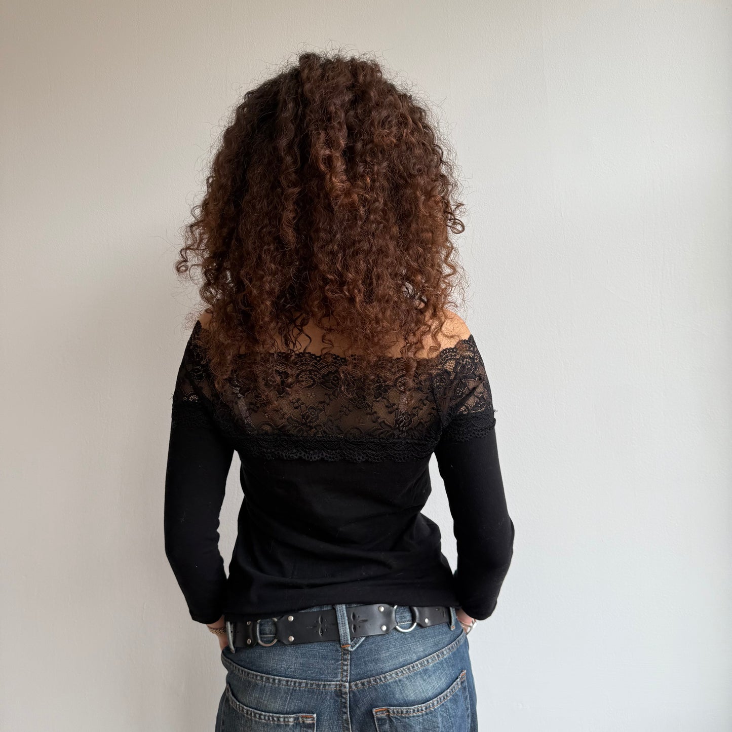 Black lace Bardot top - Size M