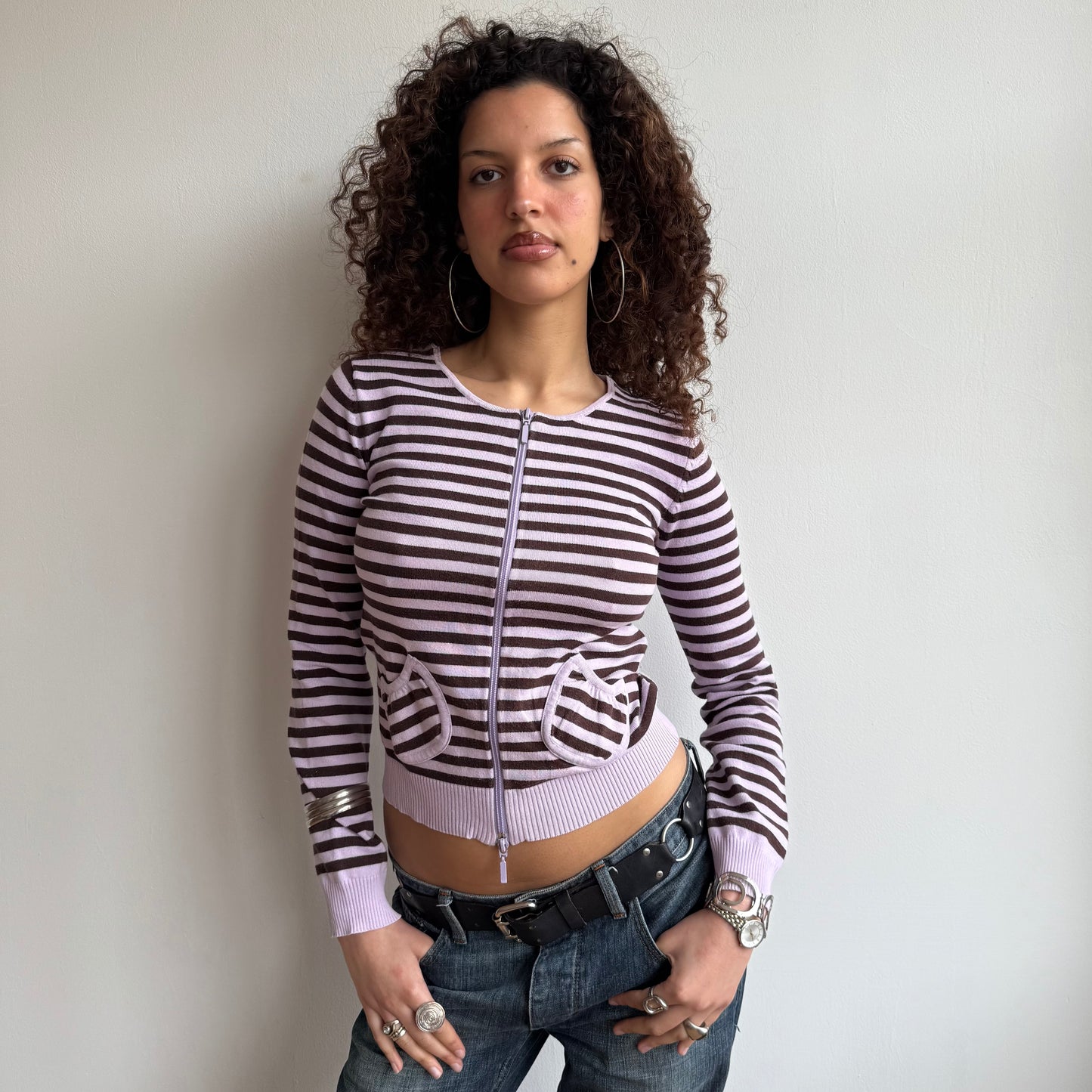Pink striped zip knit - Size S